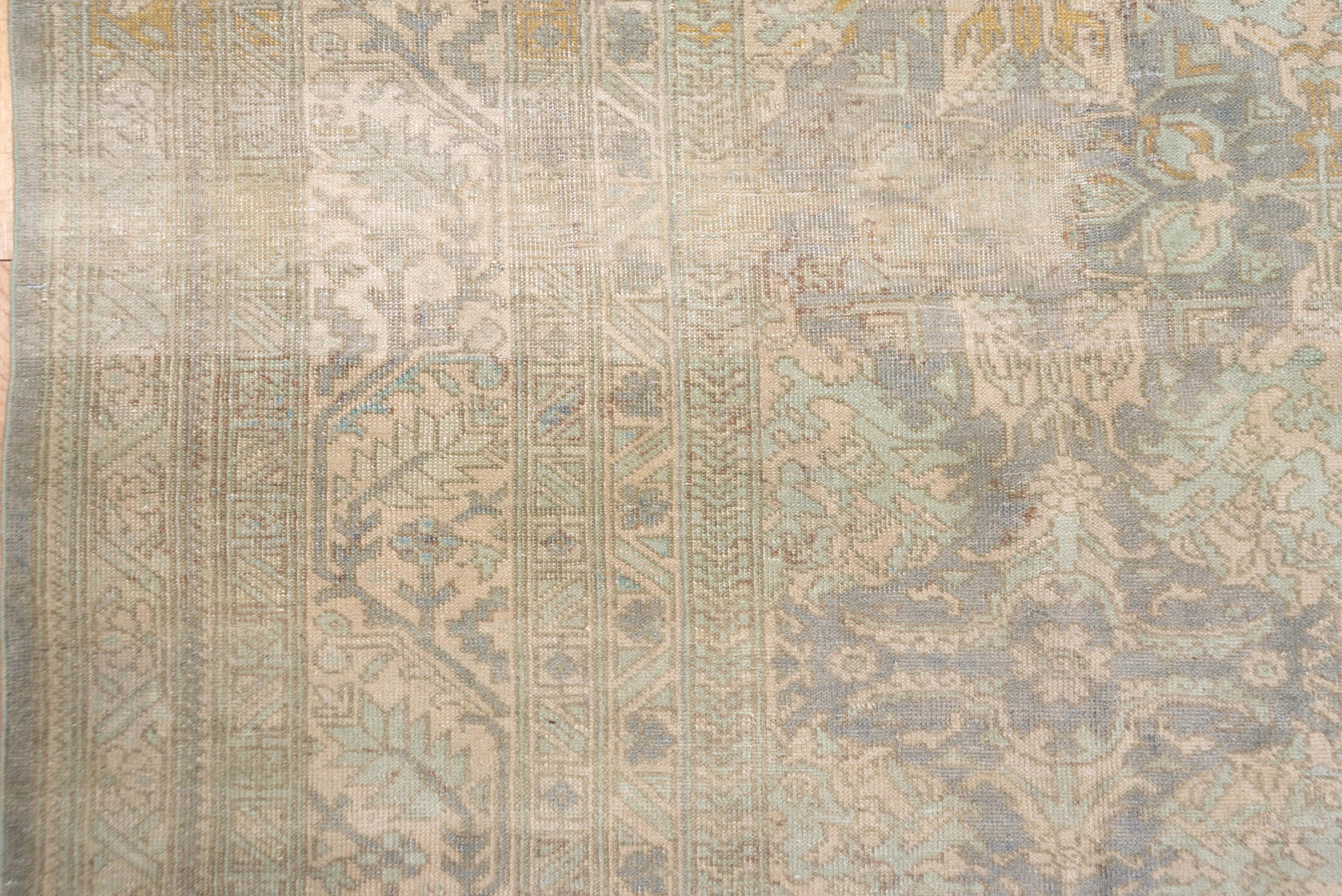 Hand-Knotted Room Sized Antique Oushak Rug, Gray & Seafoam Allover Field, Lightly Distressed For Sale