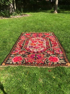 Colorful Room Sized Floral Kilim Carpet