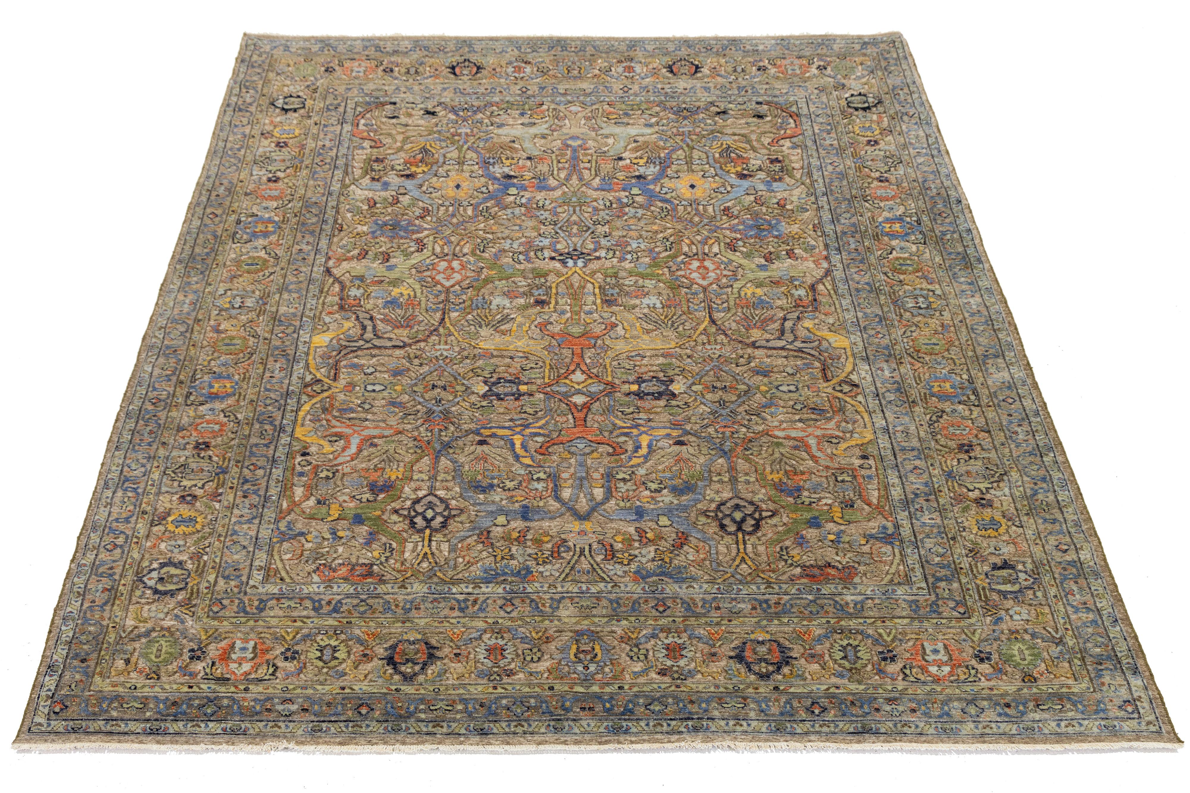 XXIe siècle et contemporain Tapis en laine de style By Design Modern, fait à la main en marron avec motif Allover, de la taille d'une pièce en vente