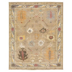Room Sized Modern Floral Oushak Stil Braun Wolle Teppich In einem 12 x 15