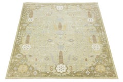 Room Sized Modern Floral Oushak Style Wool Rug Handmade In Green