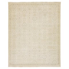 Tapis moderne de style Oushak en laine beige fait à la main avec motif Allover