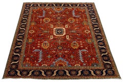 Room Sized Modern Serapi-Style Wool Rug in Rust- Red with Allover Floral Design