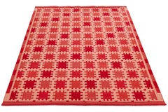 Room Sized Modern Swedish Style Flat-Weave Red Wool Rug With Geometric Pattern