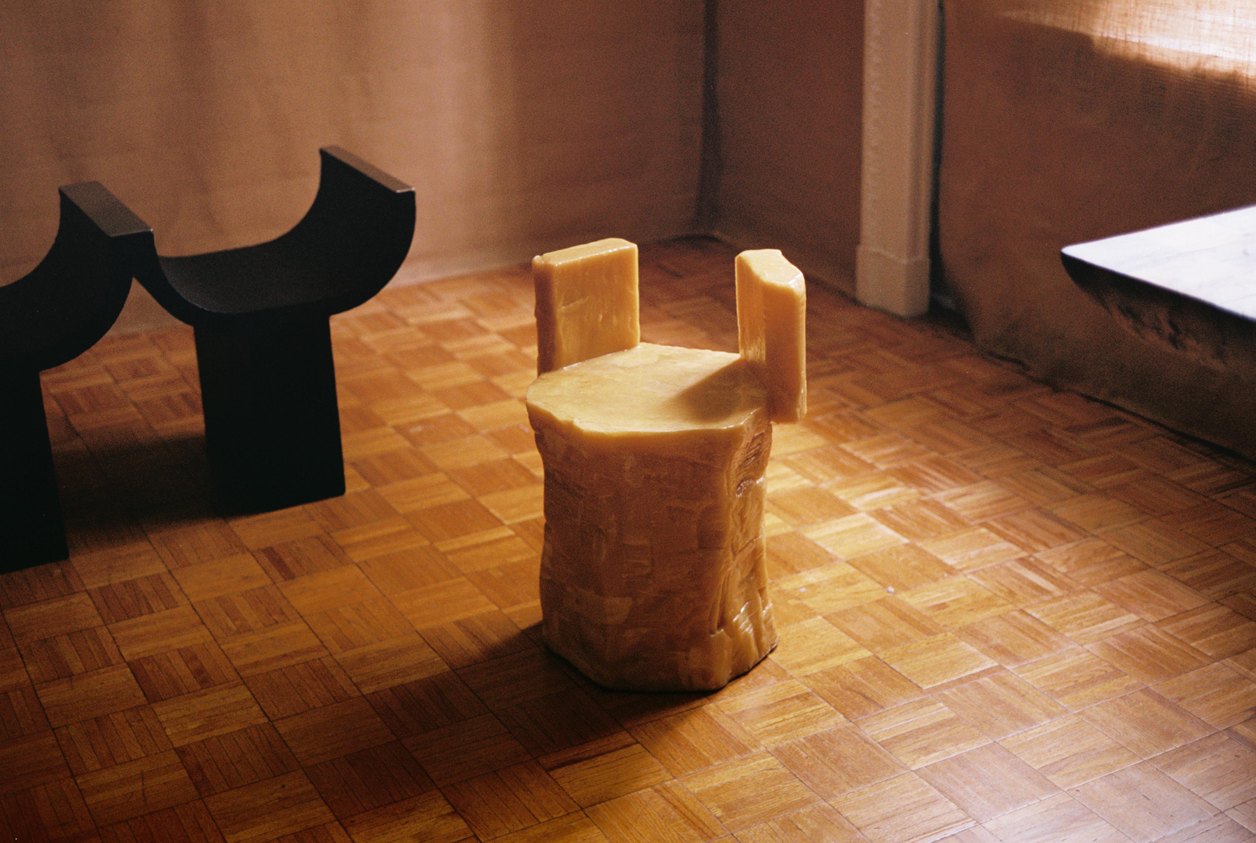 Sculptural Accent Chair, Side Table or Decorative Stool in Hand-Carved Beeswax For Sale 2