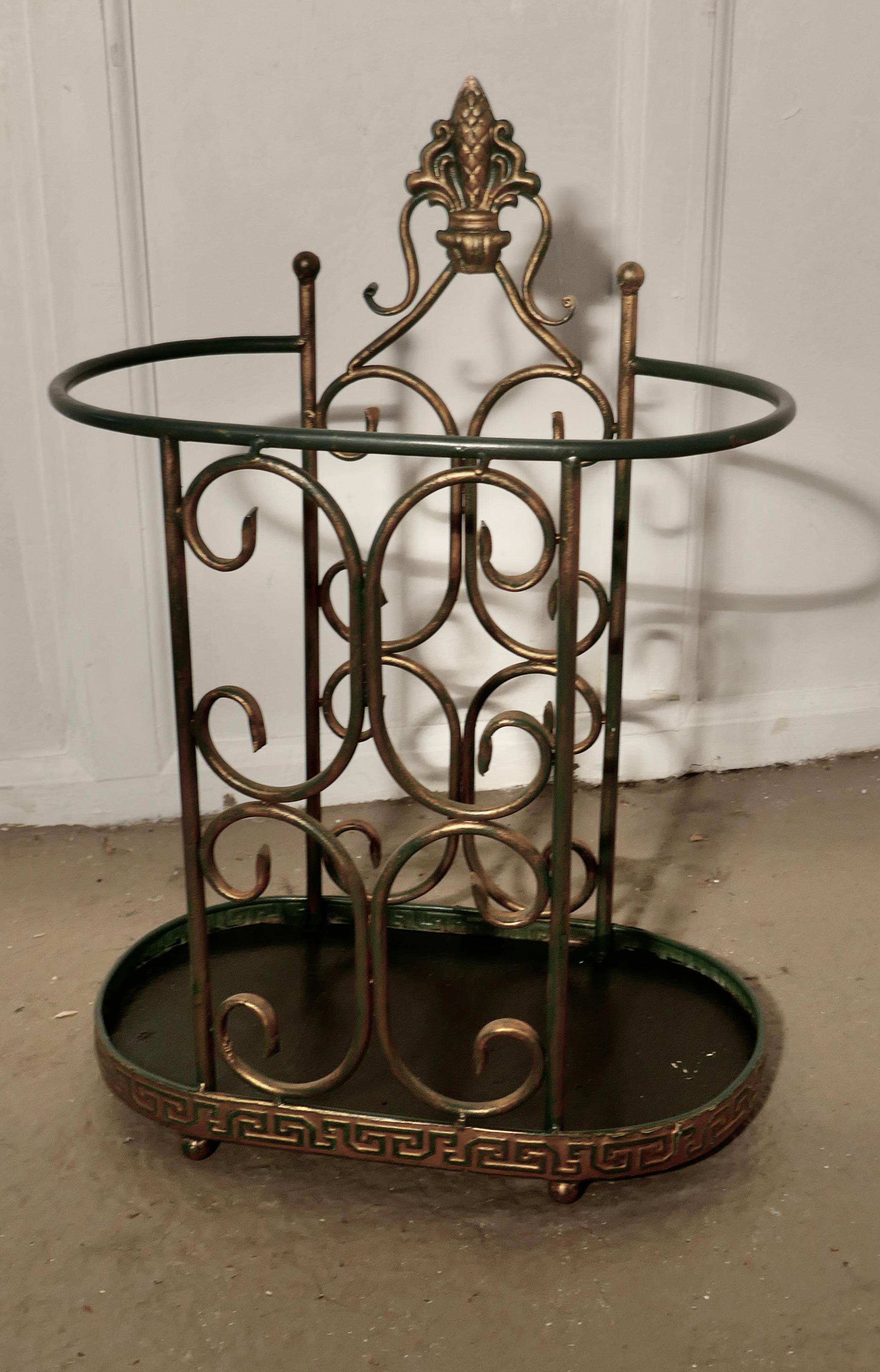 French Provincial Roomy Half Round Wirework Stick Stand or Umbrella Stand For Sale