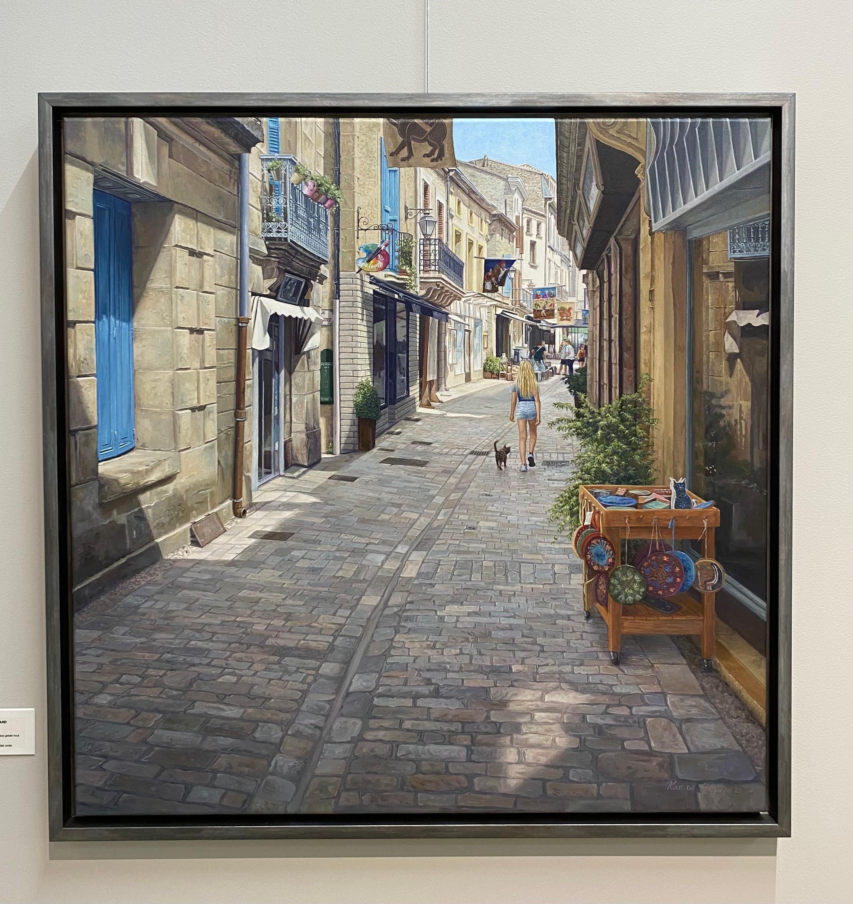 Belvès - 21. Jahrhundert Hyperrealistisches Ölgemälde einer Stadt – Painting von Roos van der Meijden
