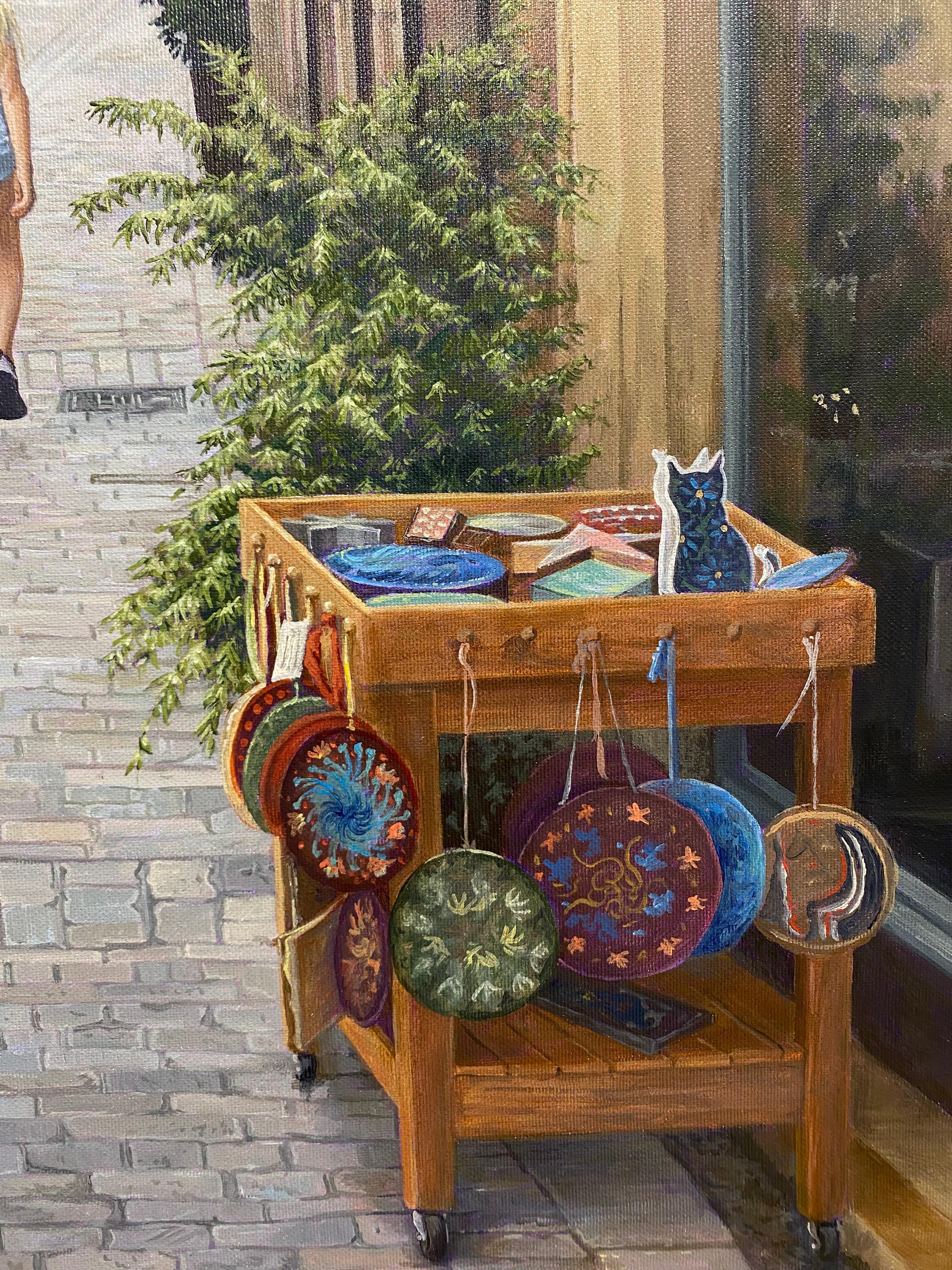 Belvès - 21. Jahrhundert Hyperrealistisches Ölgemälde einer Stadt im Angebot 2