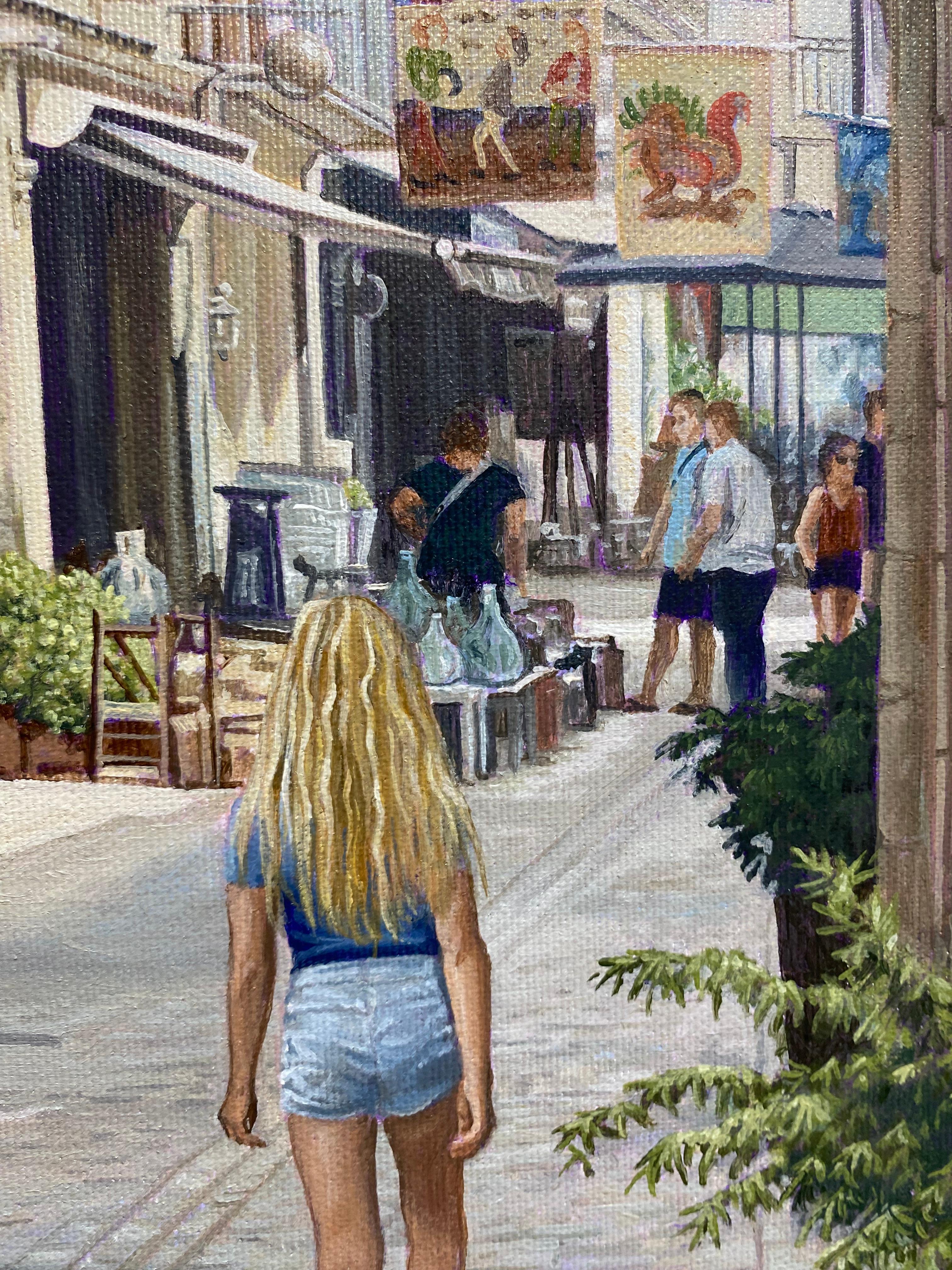 Belvès - 21. Jahrhundert Hyperrealistisches Ölgemälde einer Stadt im Angebot 3