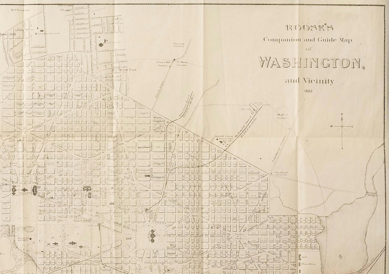 Engraved Antique Map of Washington DC, Roose's Companion and Guide Map, 1885