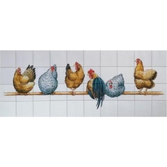 Rooster and Chickens Hand Painted Tiles, Decorative Kitchen Wall Tiles