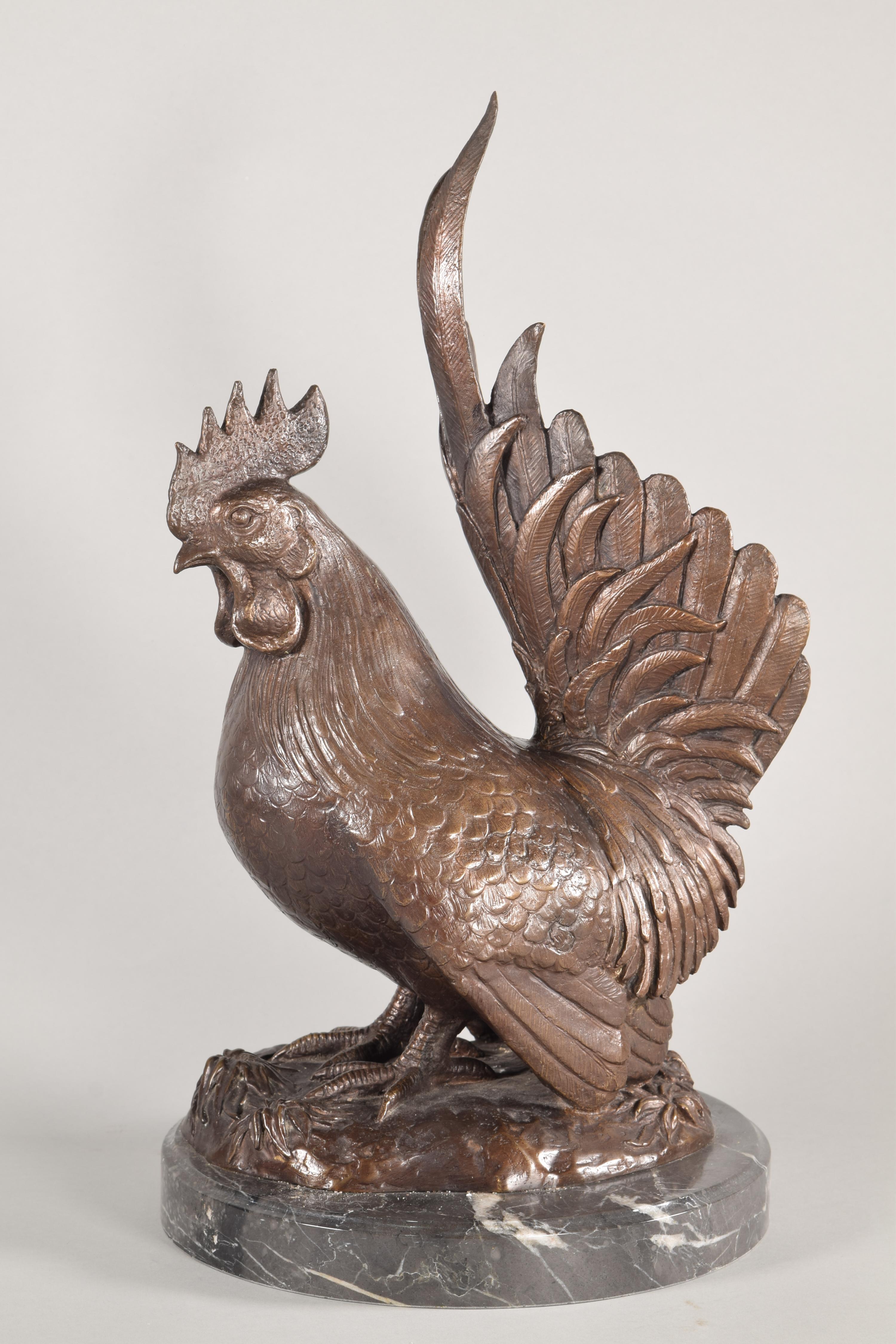 Autre Coq et poule, ensemble de sculptures, bronze, marbre