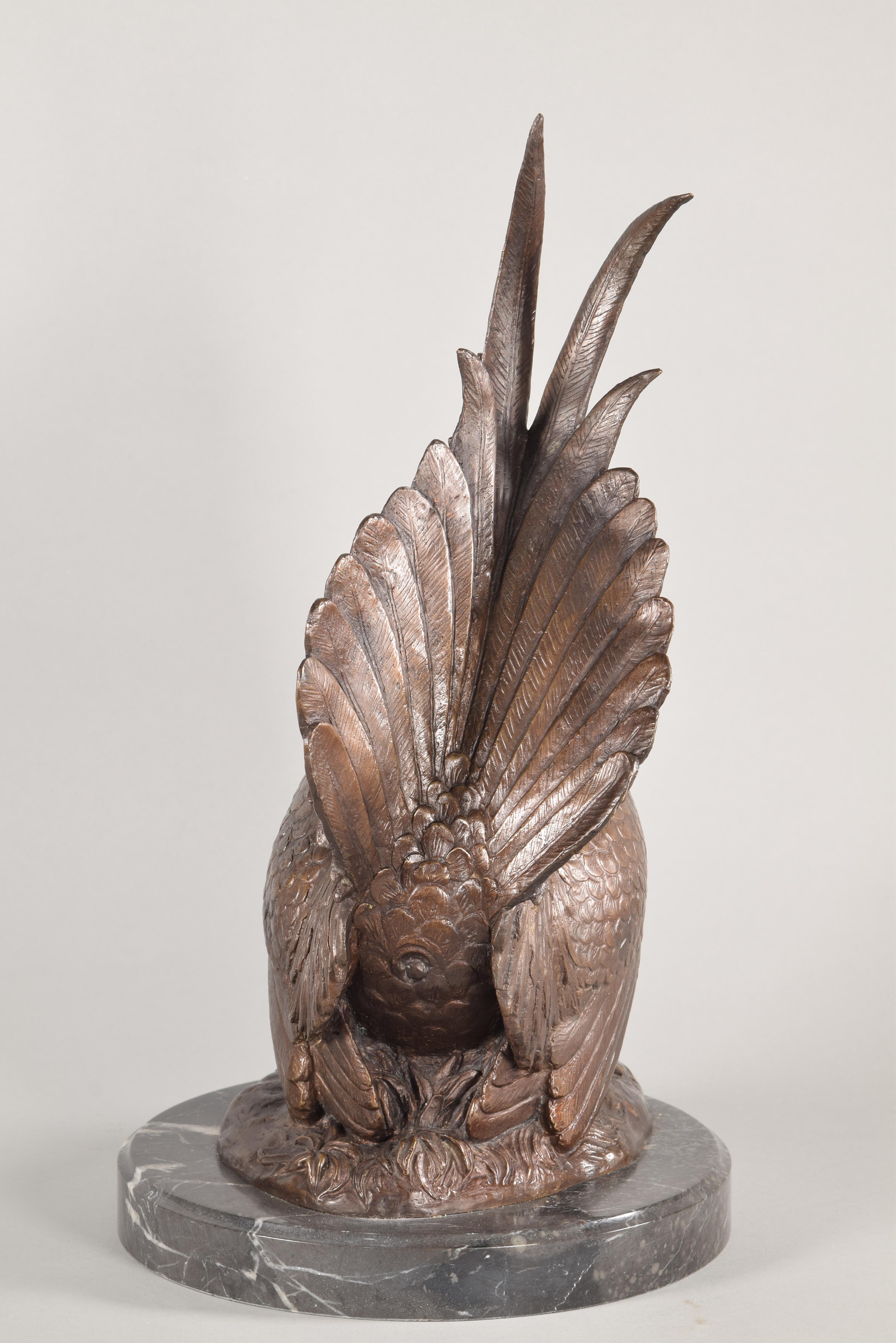 Coq et poule, ensemble de sculptures, bronze, marbre 1