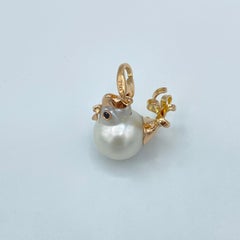 Rooster Black Diamond Red 18Kt Gold Australian Pearl Charm or Pendant Necklace