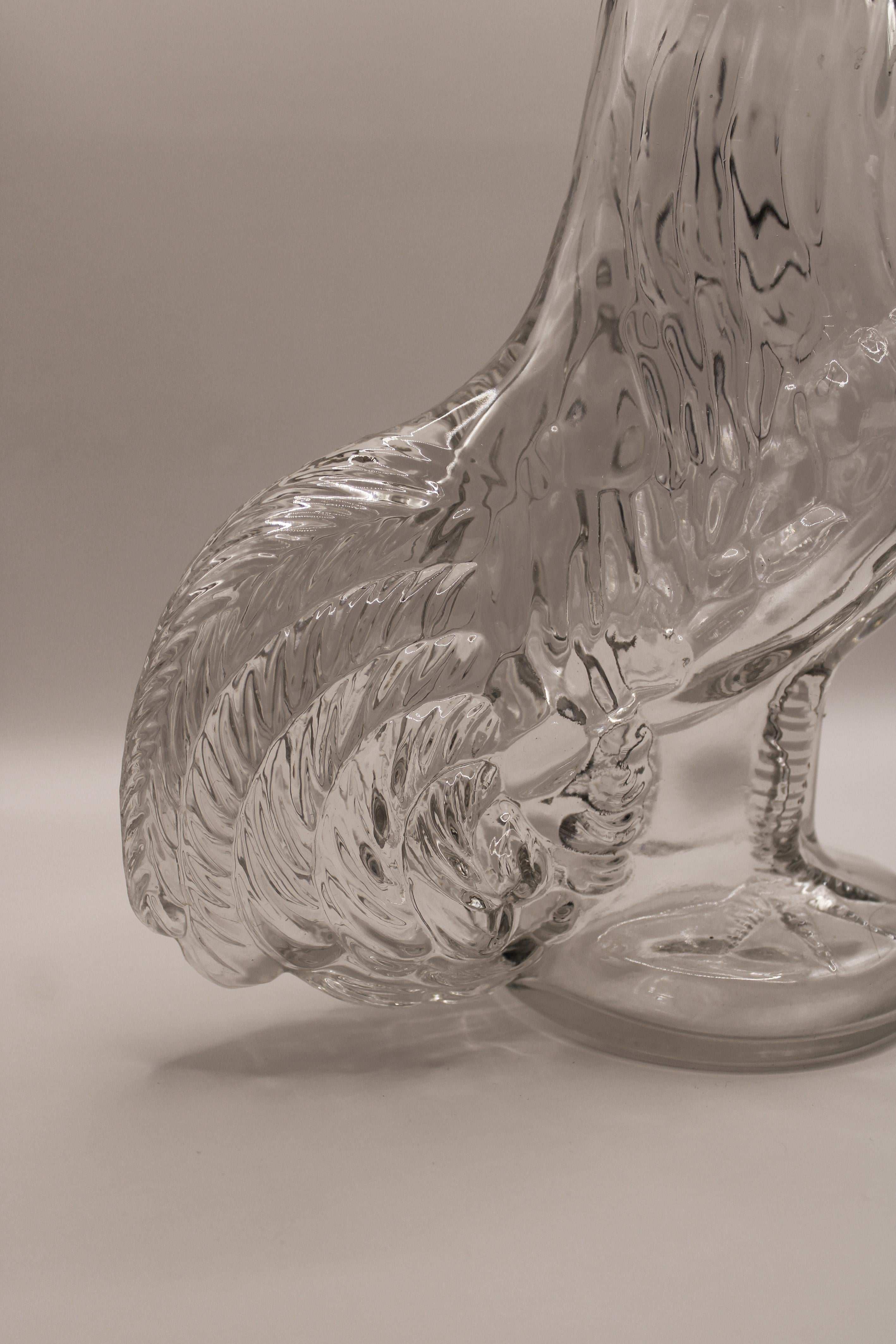 French Rooster Carafe Pressed Glass by Cognac Hardy Art Deco 1969 France For Sale