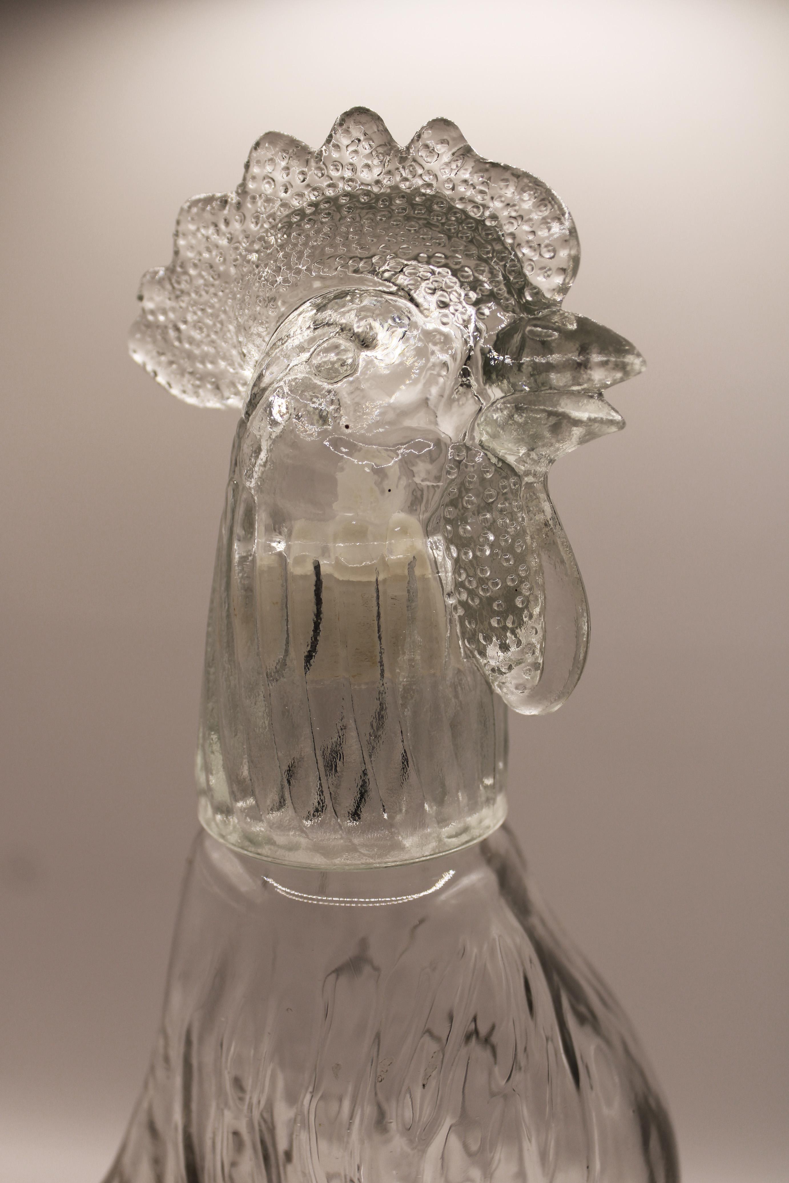 Hand-Crafted Rooster Carafe Pressed Glass by Cognac Hardy Art Deco 1969 France For Sale