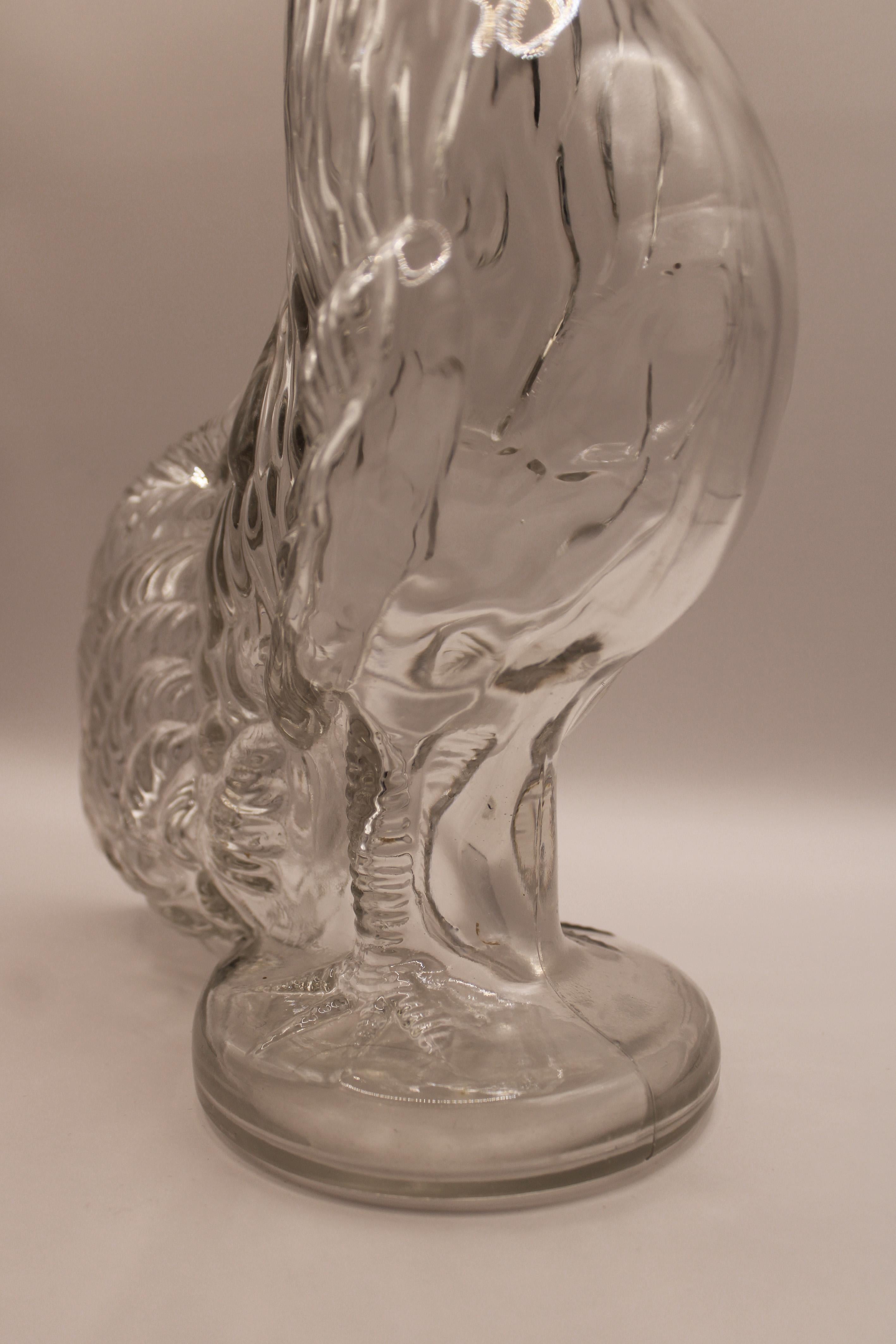 20th Century Rooster Carafe Pressed Glass by Cognac Hardy Art Deco 1969 France For Sale