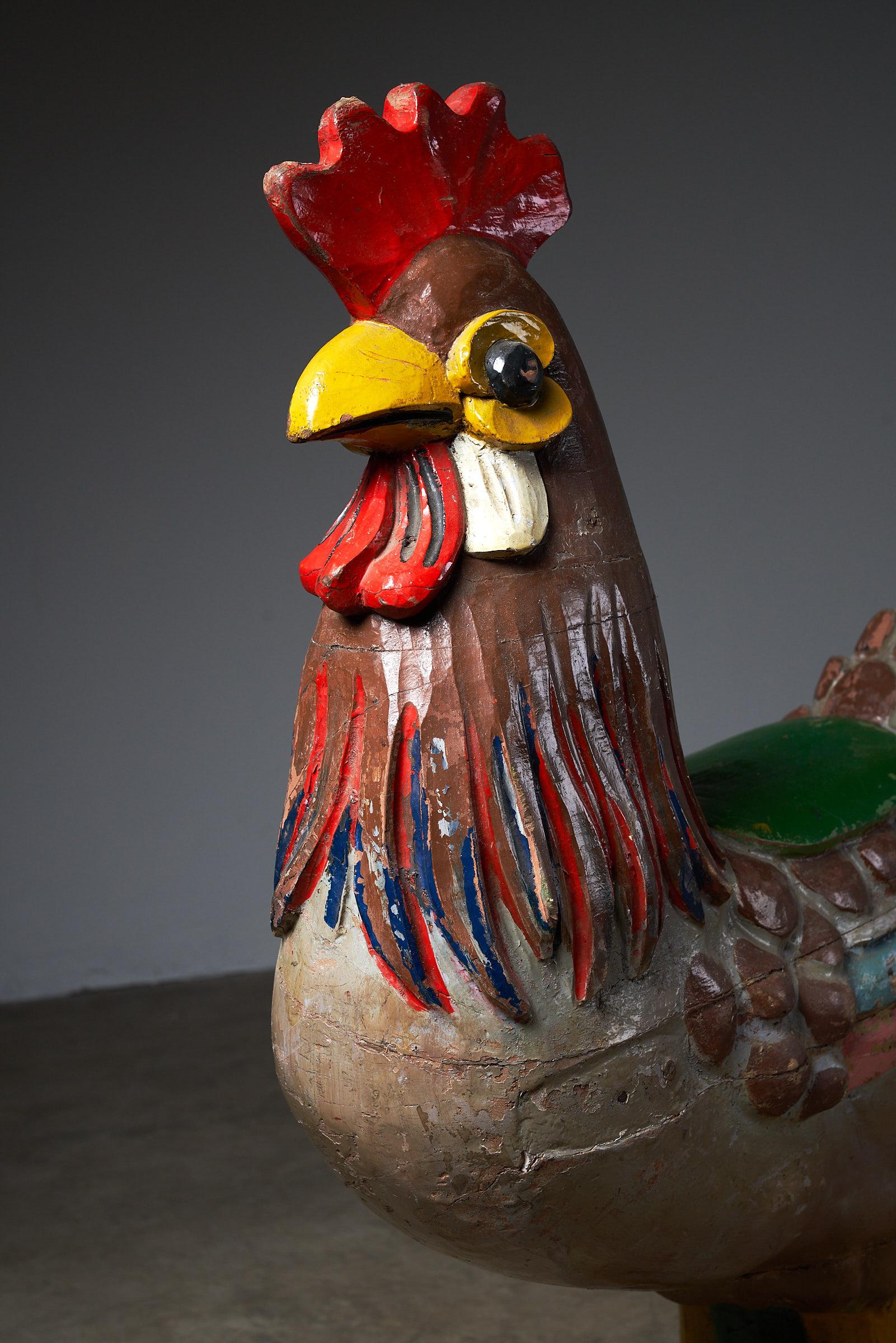 Rooster Carved Wooden Carousel Figure: Antique In Good Condition For Sale In Mortsel, BE