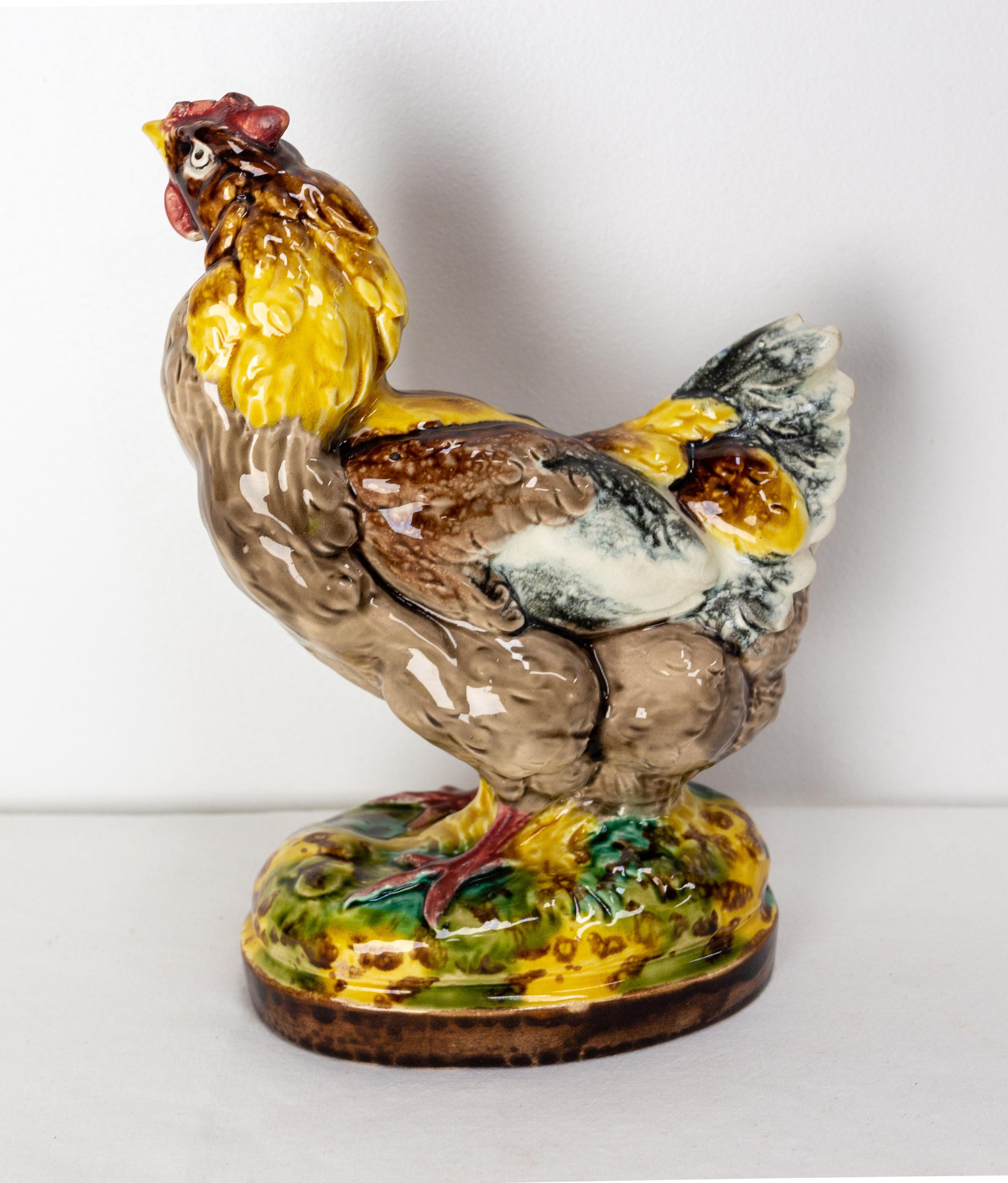 Romantic Rooster Ceramic Statuette France, circa 1900 For Sale