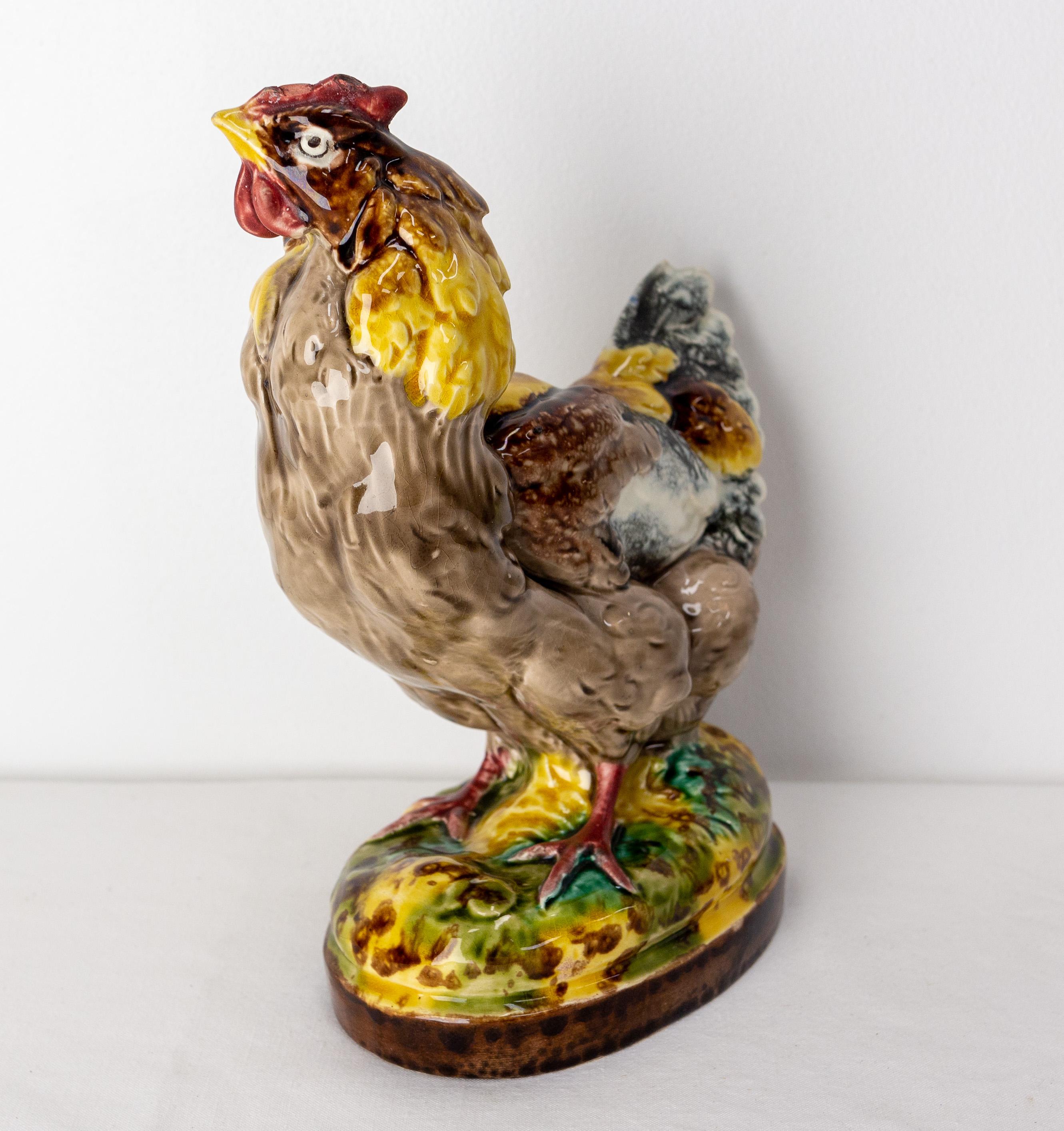 French Rooster Ceramic Statuette France, circa 1900 For Sale