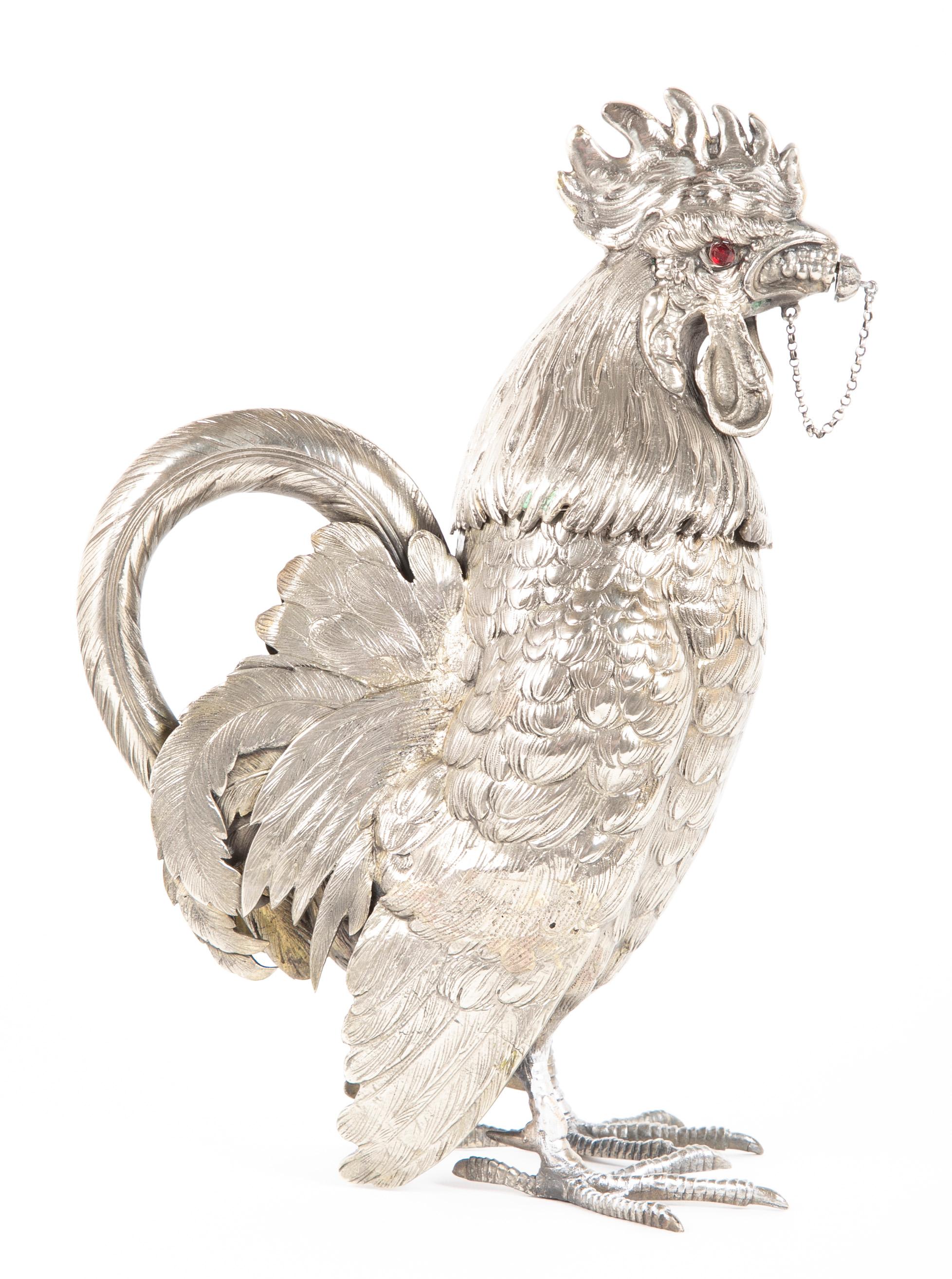 Rooster cocktail shaker by Ludwig Nersheimer. Removable interior holds liquid & ice. Fine workmanship. Very collectable. Germany. Circa 1900 - 1910.