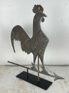 Rooster Copper Weathervane on Iron Base