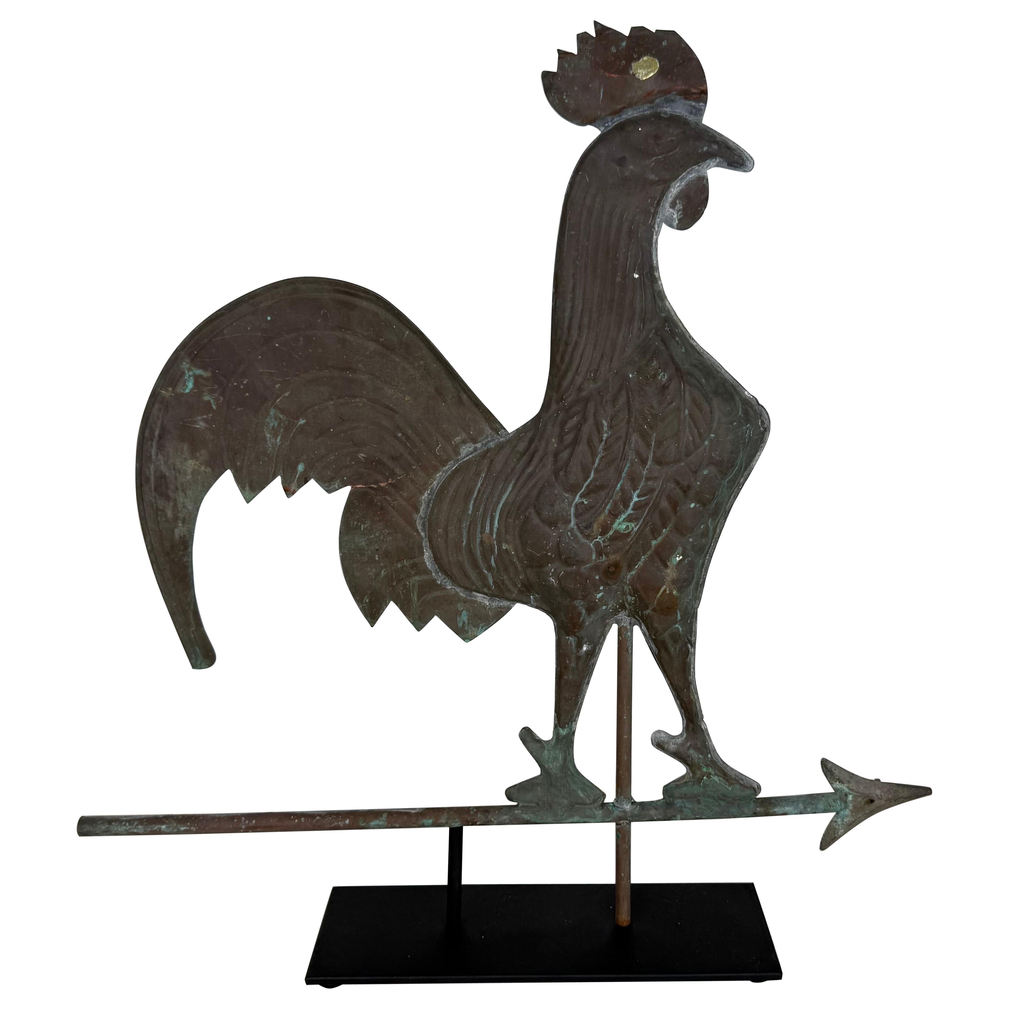 Rooster Copper Weathervane on Iron Base