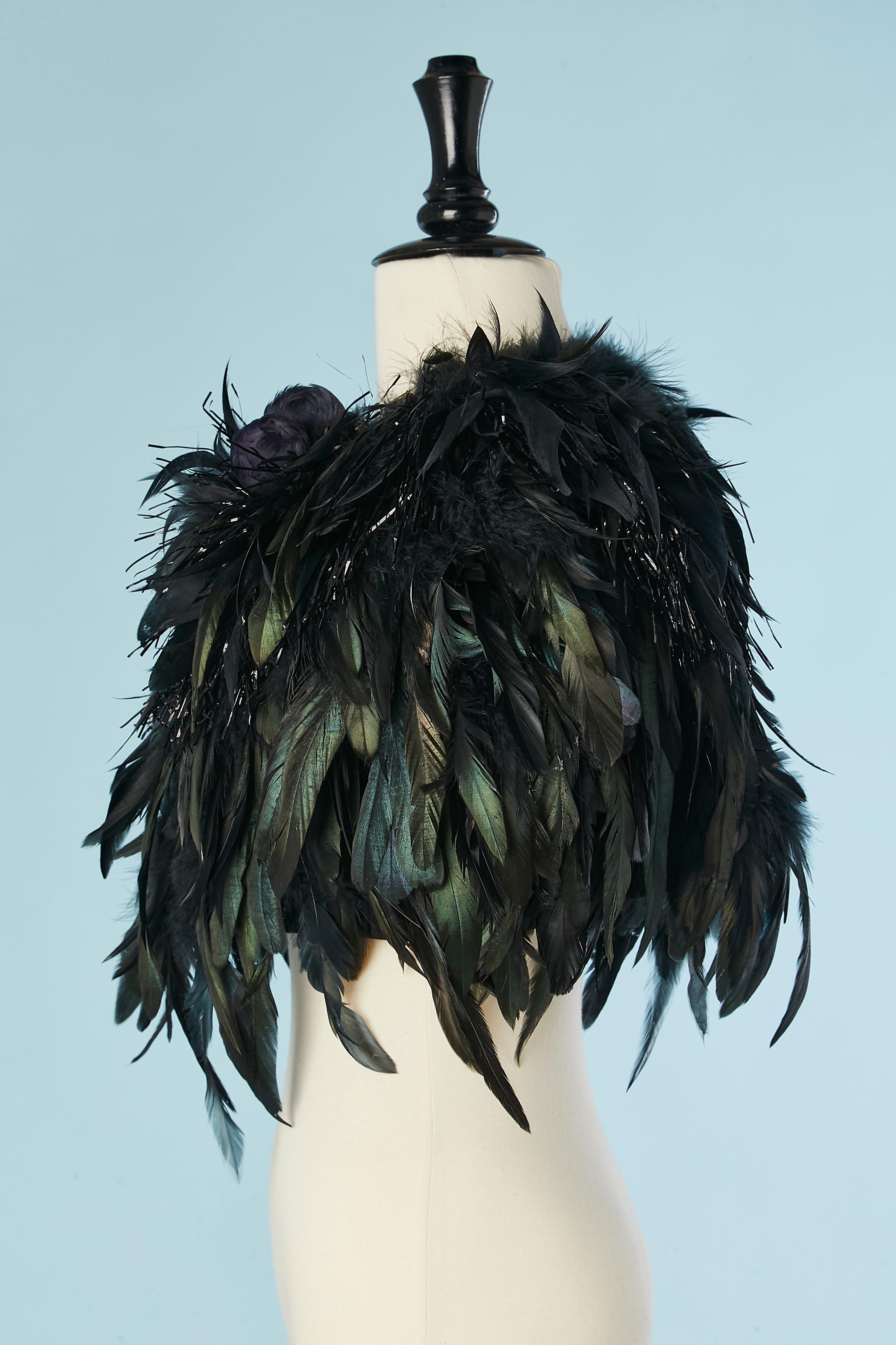 Women's Rooster feathers and shiny raphia boléro with hook&eye closure. For Sale