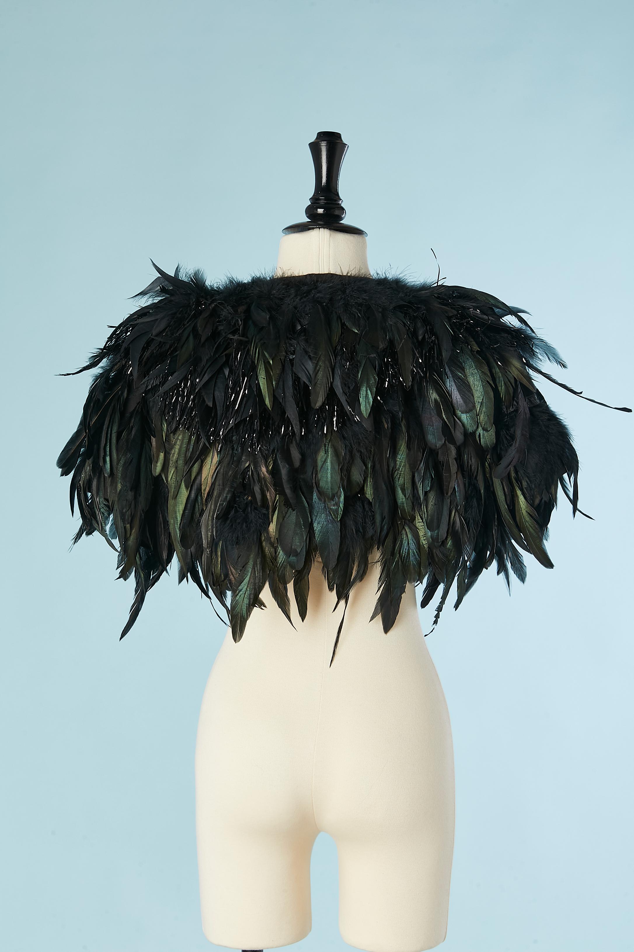 Rooster feathers and shiny raphia boléro with hook&eye closure. For Sale 1