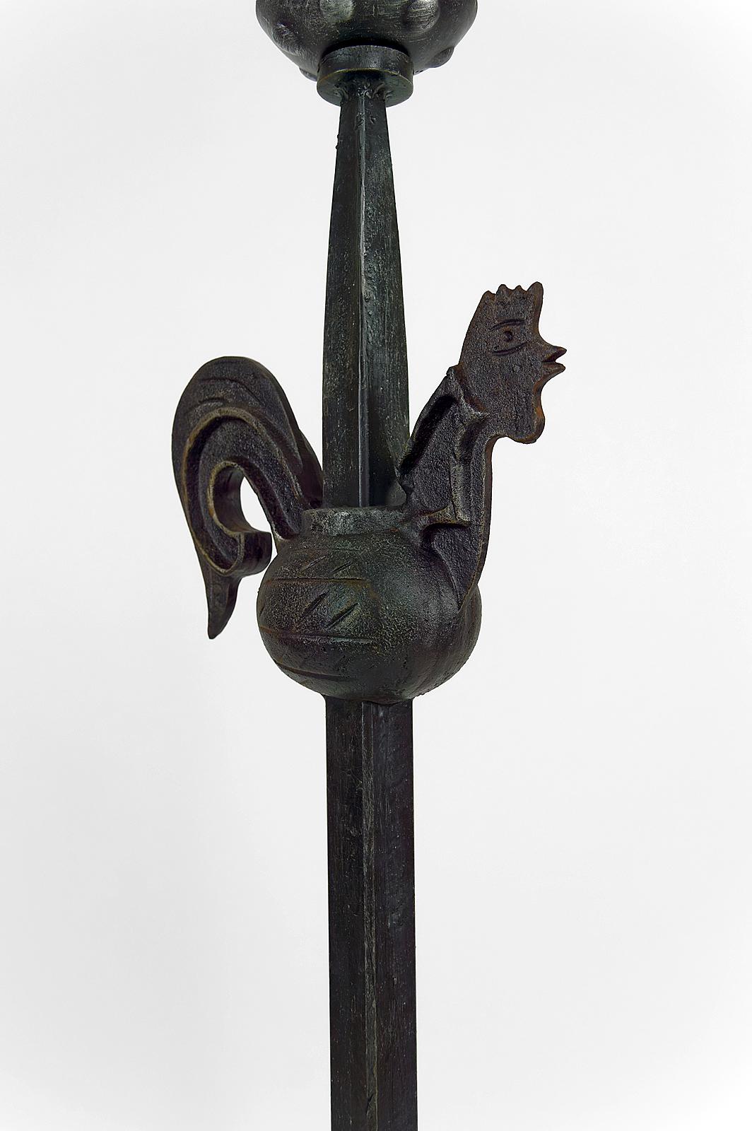 Rooster Floor Lamp in Wrought Iron by Jean Touret for Ateliers Marolles, 1950's For Sale 2