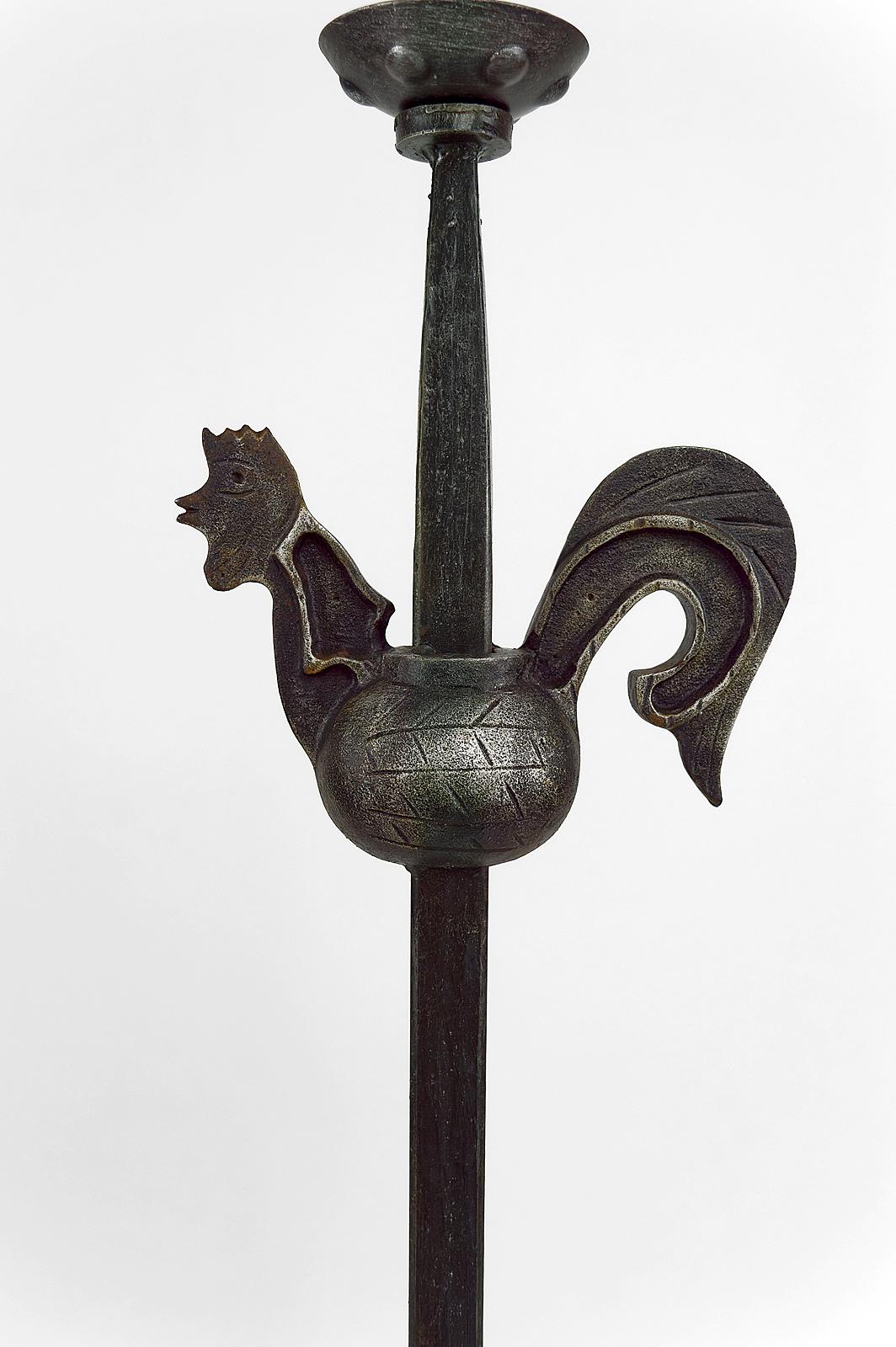 Mid-20th Century Rooster Floor Lamp in Wrought Iron by Jean Touret for Ateliers Marolles, 1950's For Sale