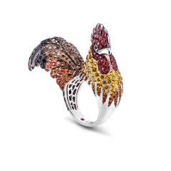 Rooster Gemstones 18 Karat White Gold Ring