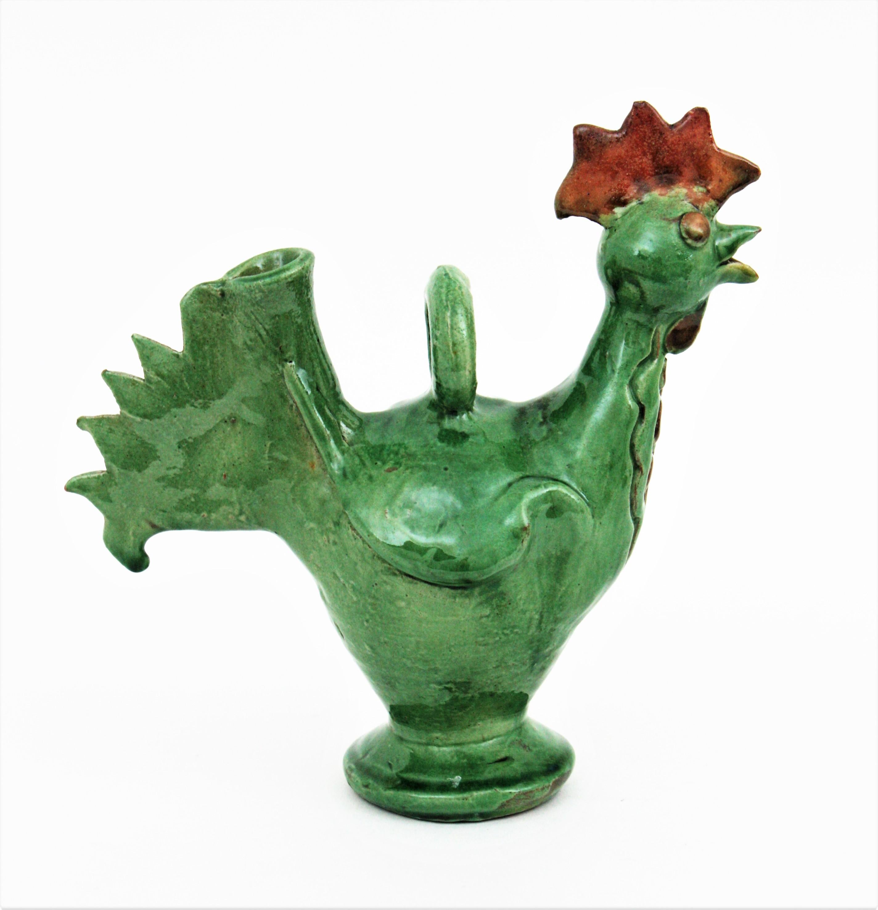 Rooster Glazed Ceramic Pitcher, Spain, 1960s In Excellent Condition In Barcelona, ES