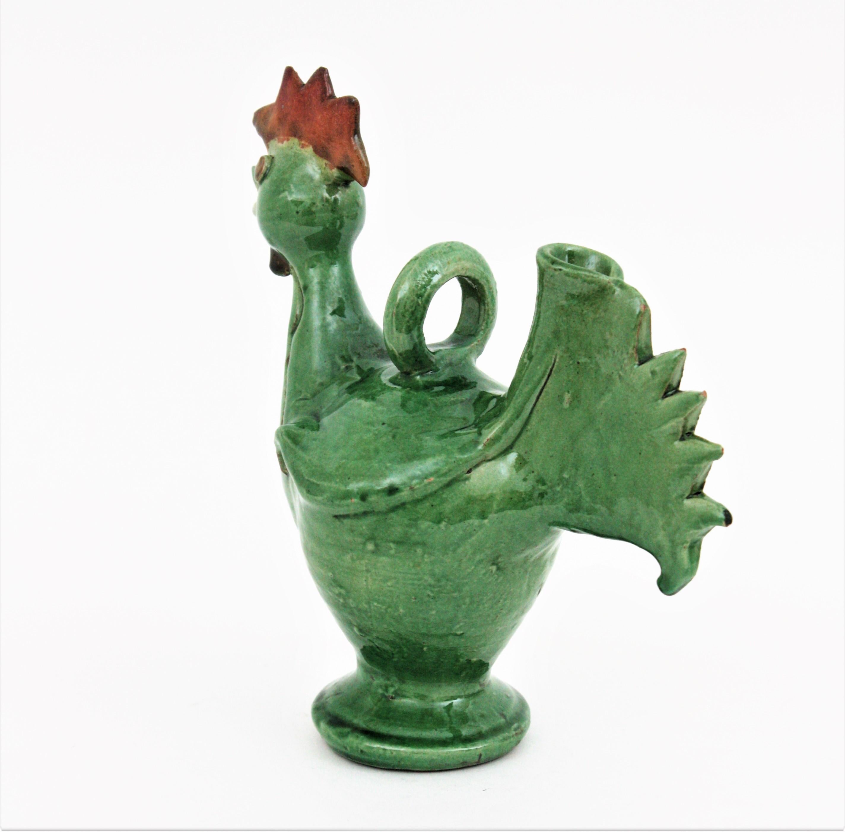 20th Century Rooster Glazed Ceramic Pitcher, Spain, 1960s