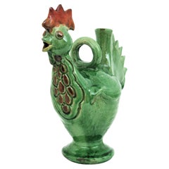 Rooster Glazed Ceramic Pitcher, Spain, 1960s