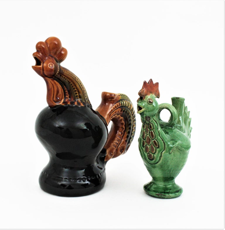 Rooster Glazed Ceramic Pitcher, Ukraine, 1950s For Sale at 1stDibs