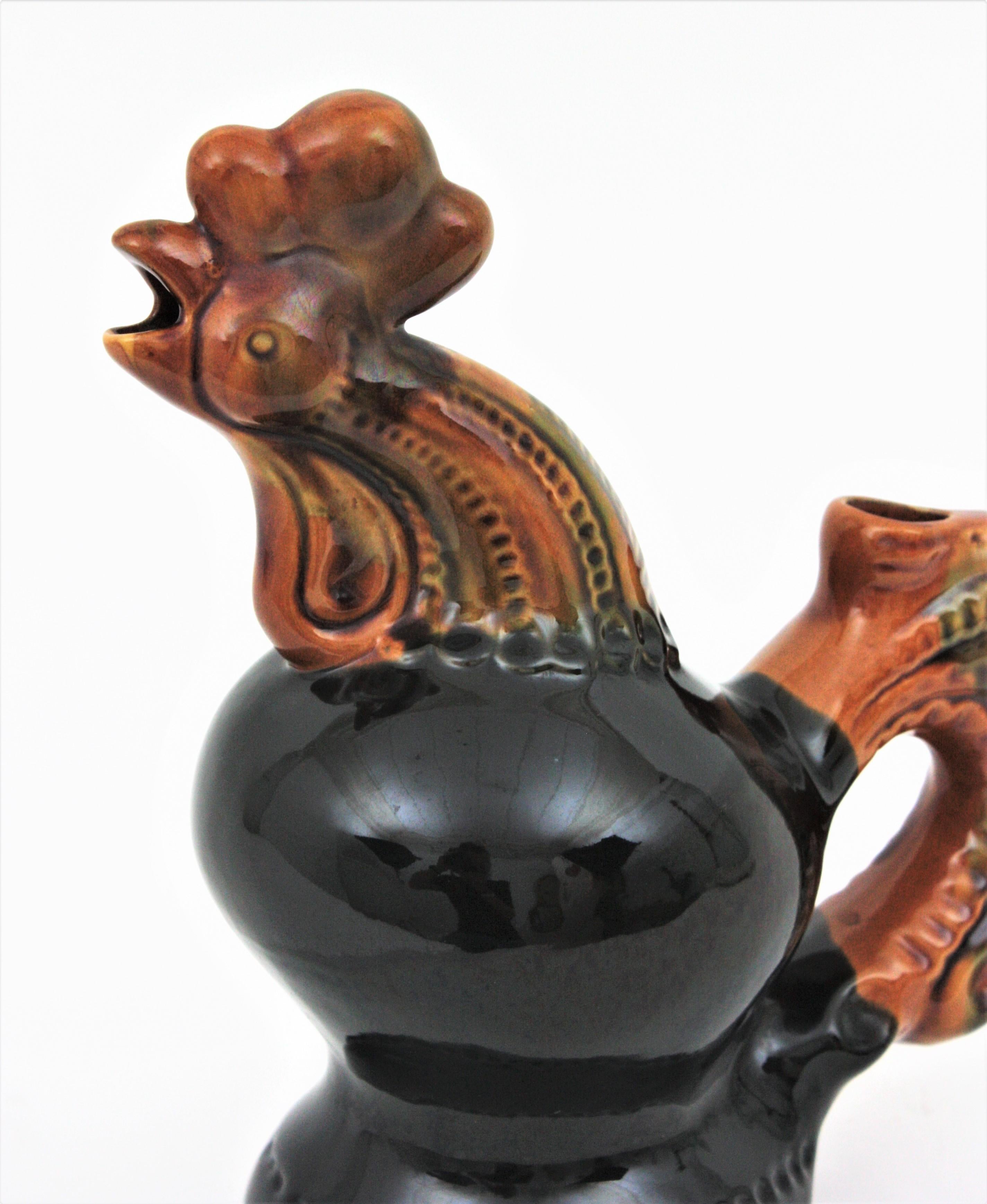 Rooster Glazed Ceramic Pitcher, Ukraine, 1950s  In Excellent Condition For Sale In Barcelona, ES