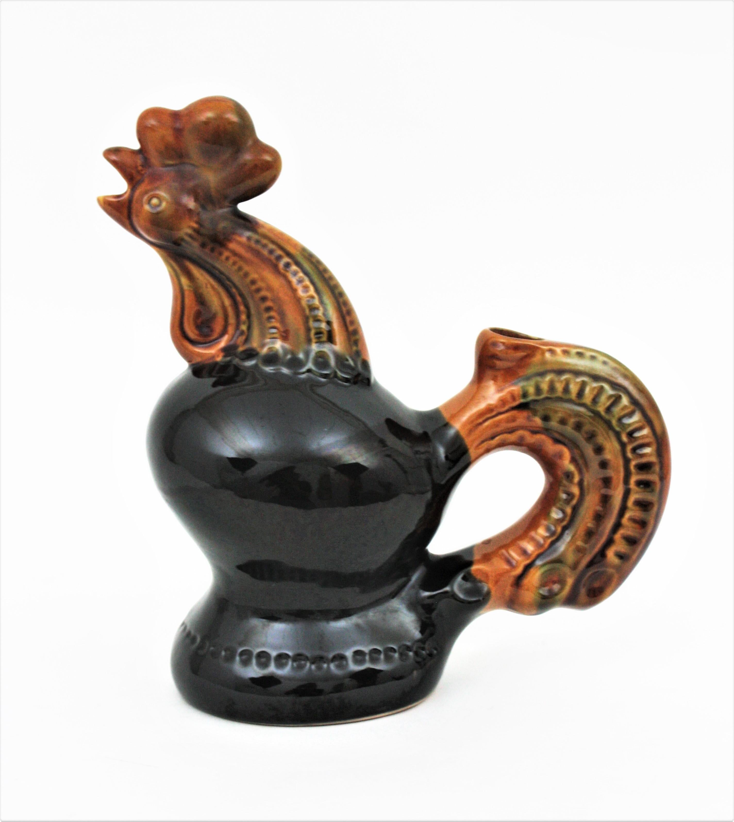 Hahn glasierter Keramikkrug, Ukraine, 1950er Jahre  im Angebot 1