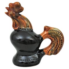 Vintage Rooster Glazed Ceramic Pitcher, Ukraine, 1950s 