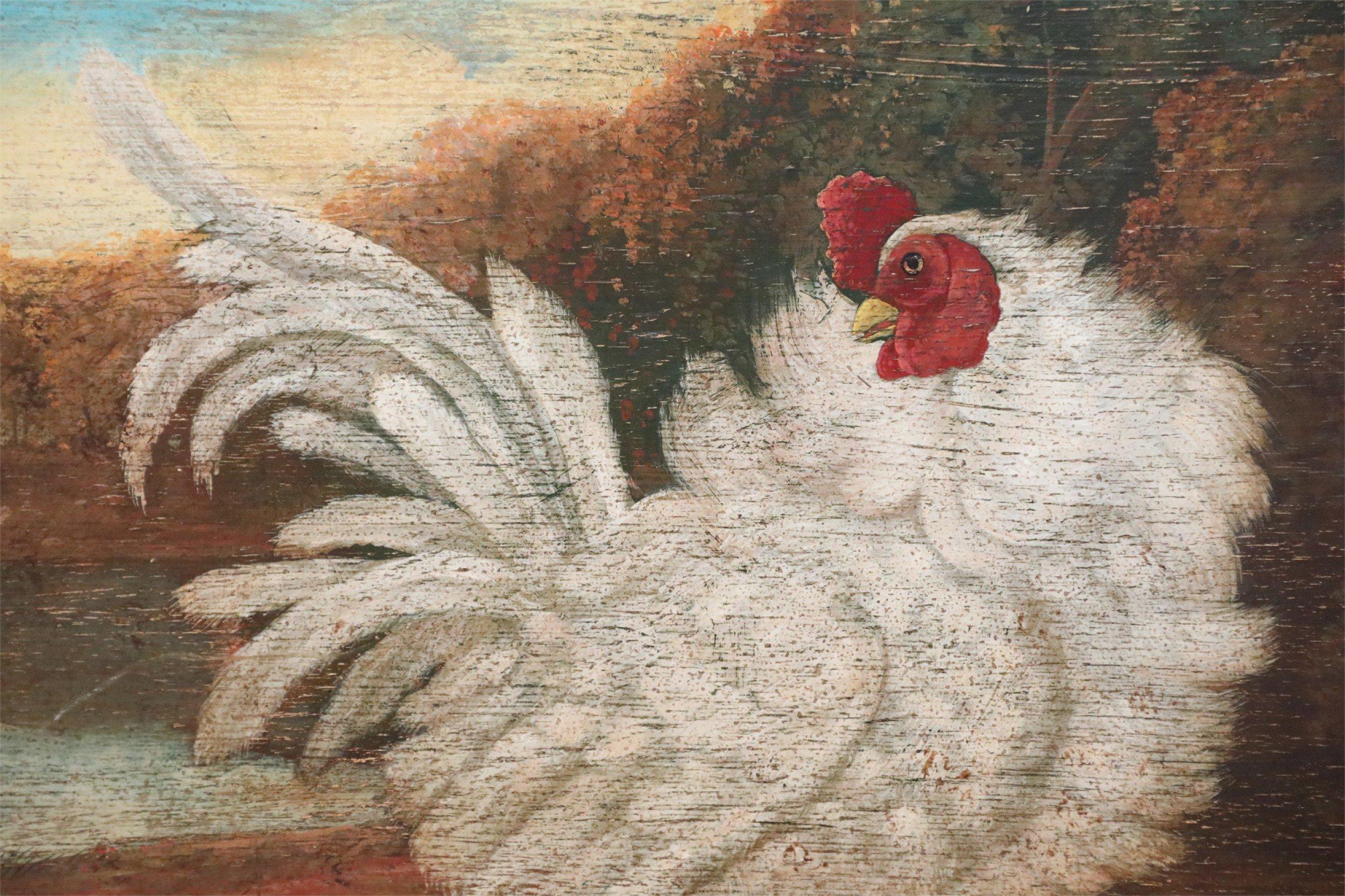 Mid-Century Modern Rooster in Nature Print on Wood For Sale
