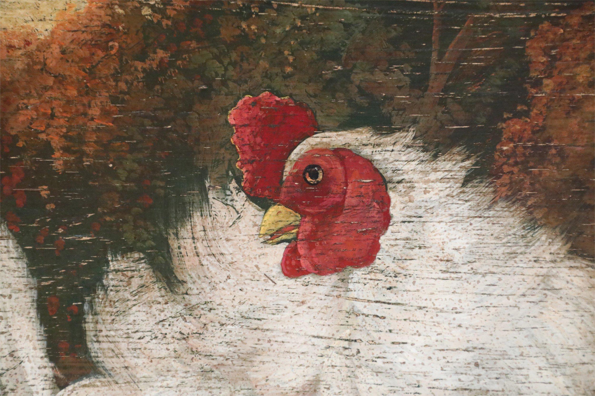 Rooster in Nature Print on Wood For Sale 3