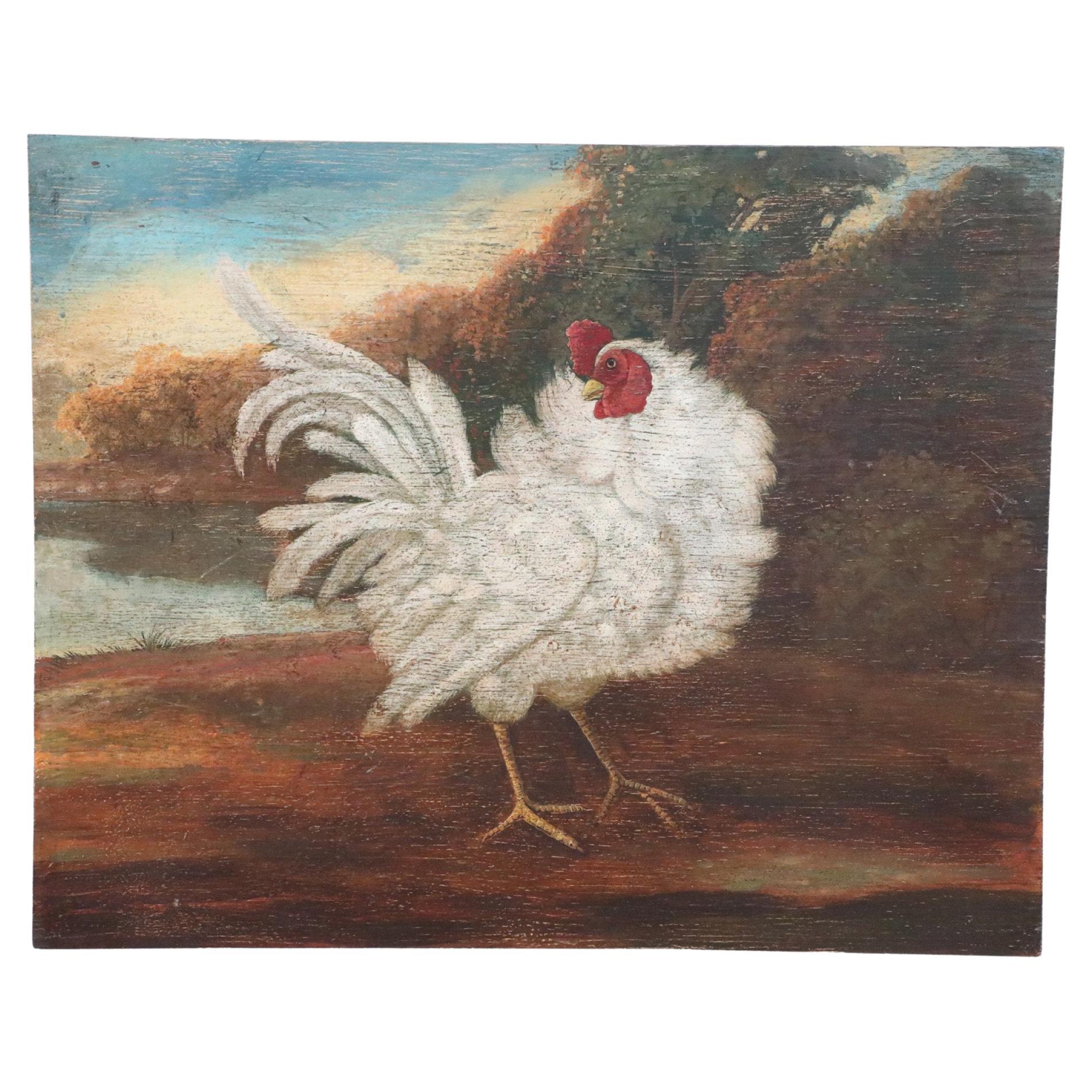 Rooster in Nature Print on Wood For Sale