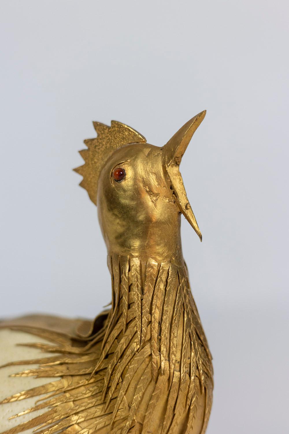 Rooster in Ostrich Egg and Golden Brass, 1970s For Sale 5