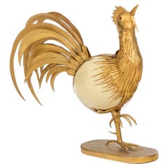 Retro Rooster in Ostrich Egg and Golden Brass, 1970s