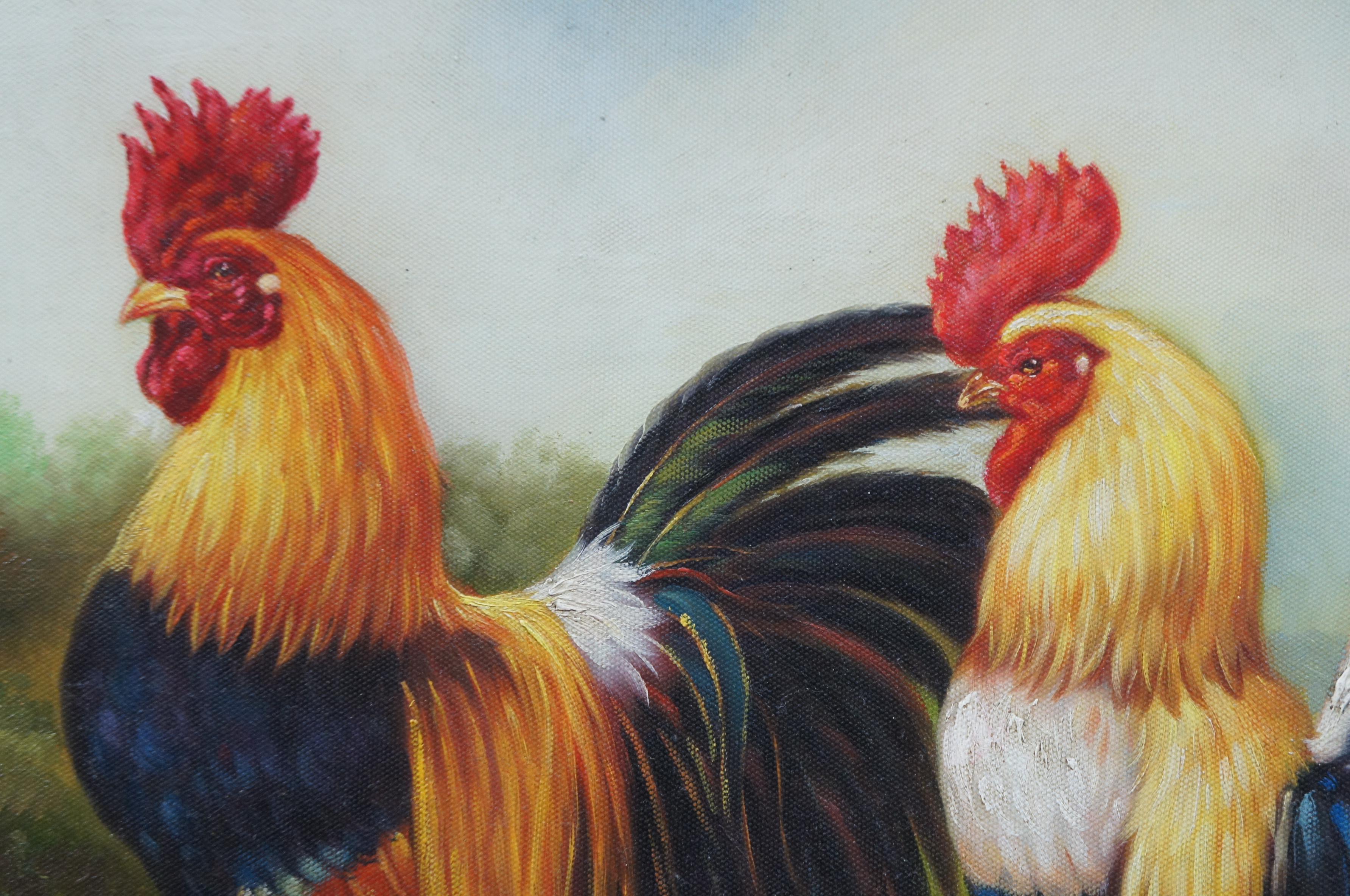 Rooster Oil Painting on Canvas by W. Ceruti Chickens Barnyard Farmhouse 6