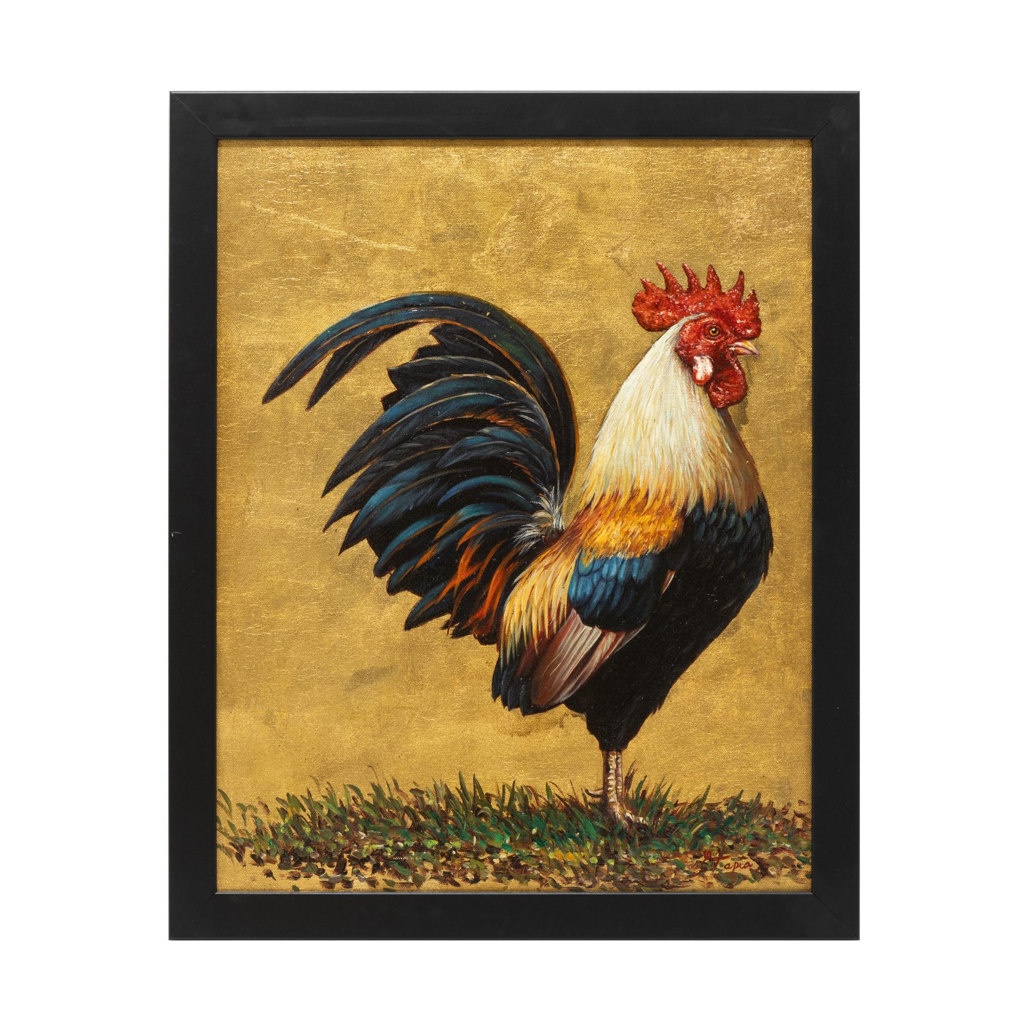 Hand-Painted Rooster Original Oil Painting by E. Tapia For Sale