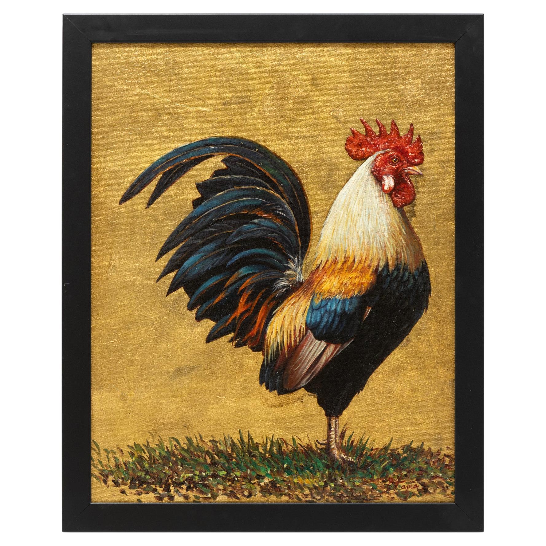 Rooster Original Oil Painting by E. Tapia For Sale