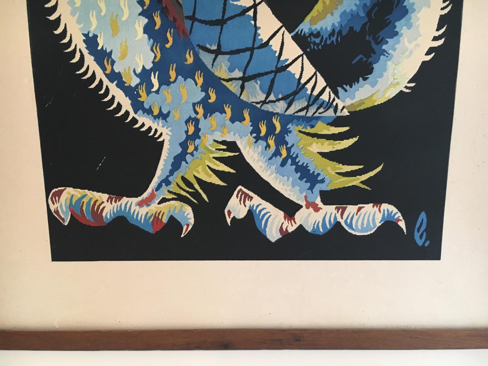 Mid-Century Modern Impression coq, œuvre française signée par Jean Lurat. Circa 1970 en vente