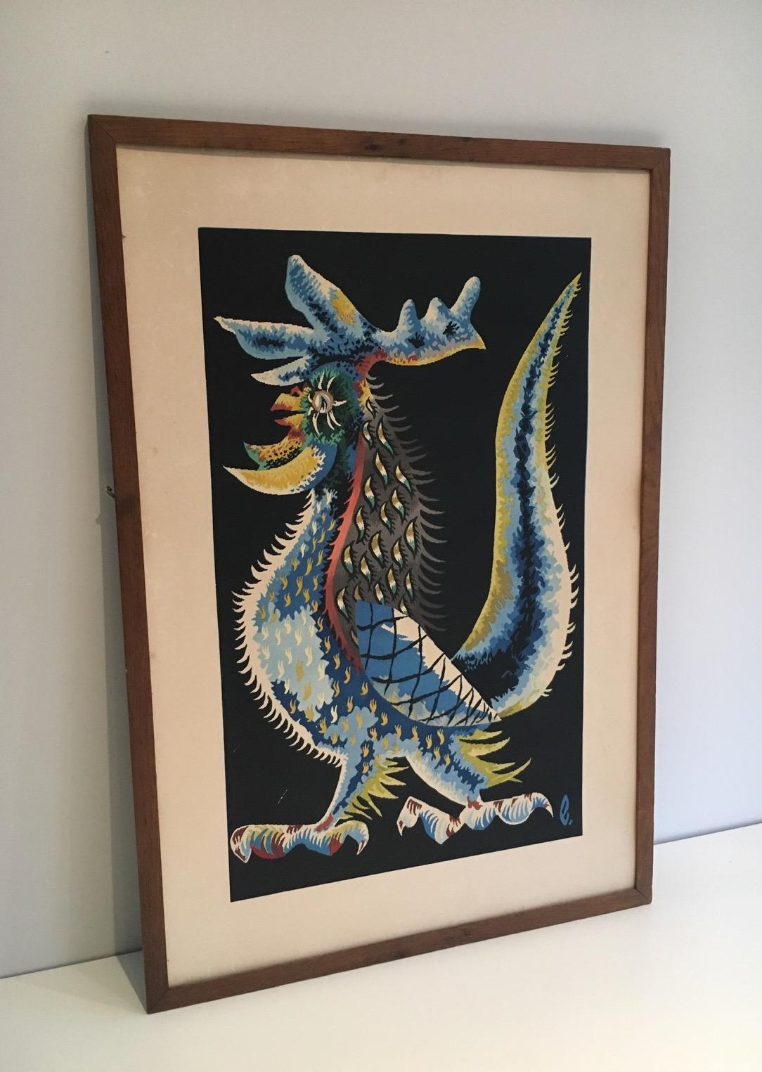 Fin du XVIIIe siècle Impression coq, œuvre française signée par Jean Lurat. Circa 1970 en vente