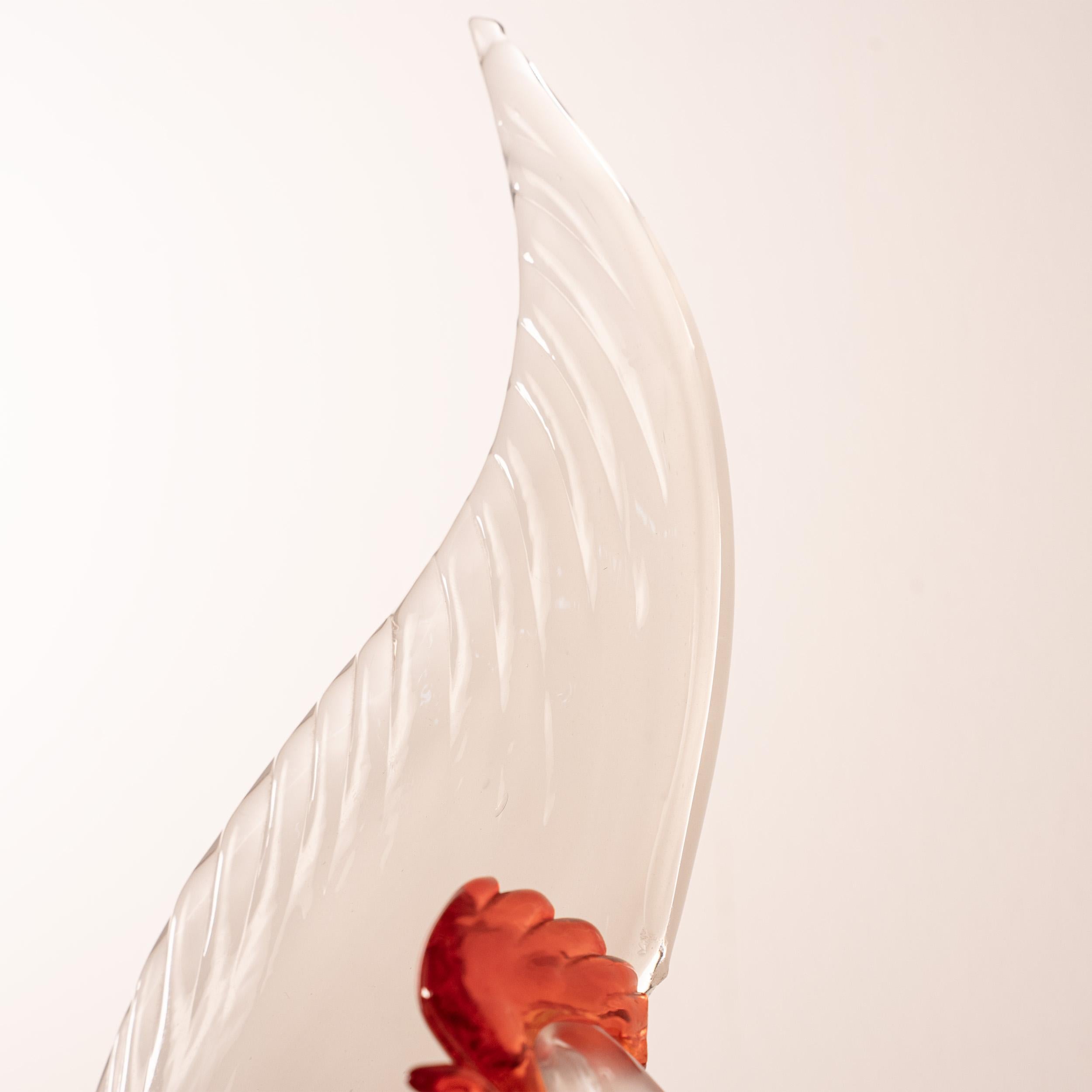 Rooster Sculpture in White Murano glass with red details, Italy in stock For Sale 2